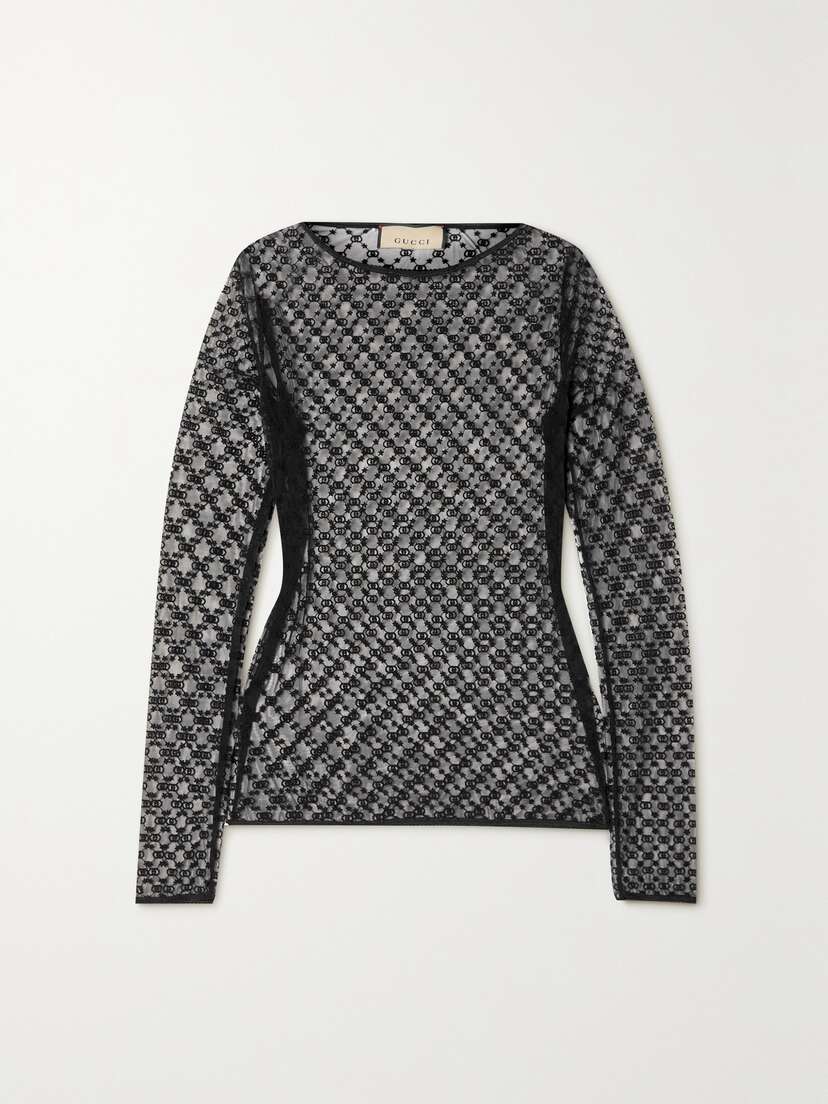 Gucci Love Parade Embroidered Tulle Top