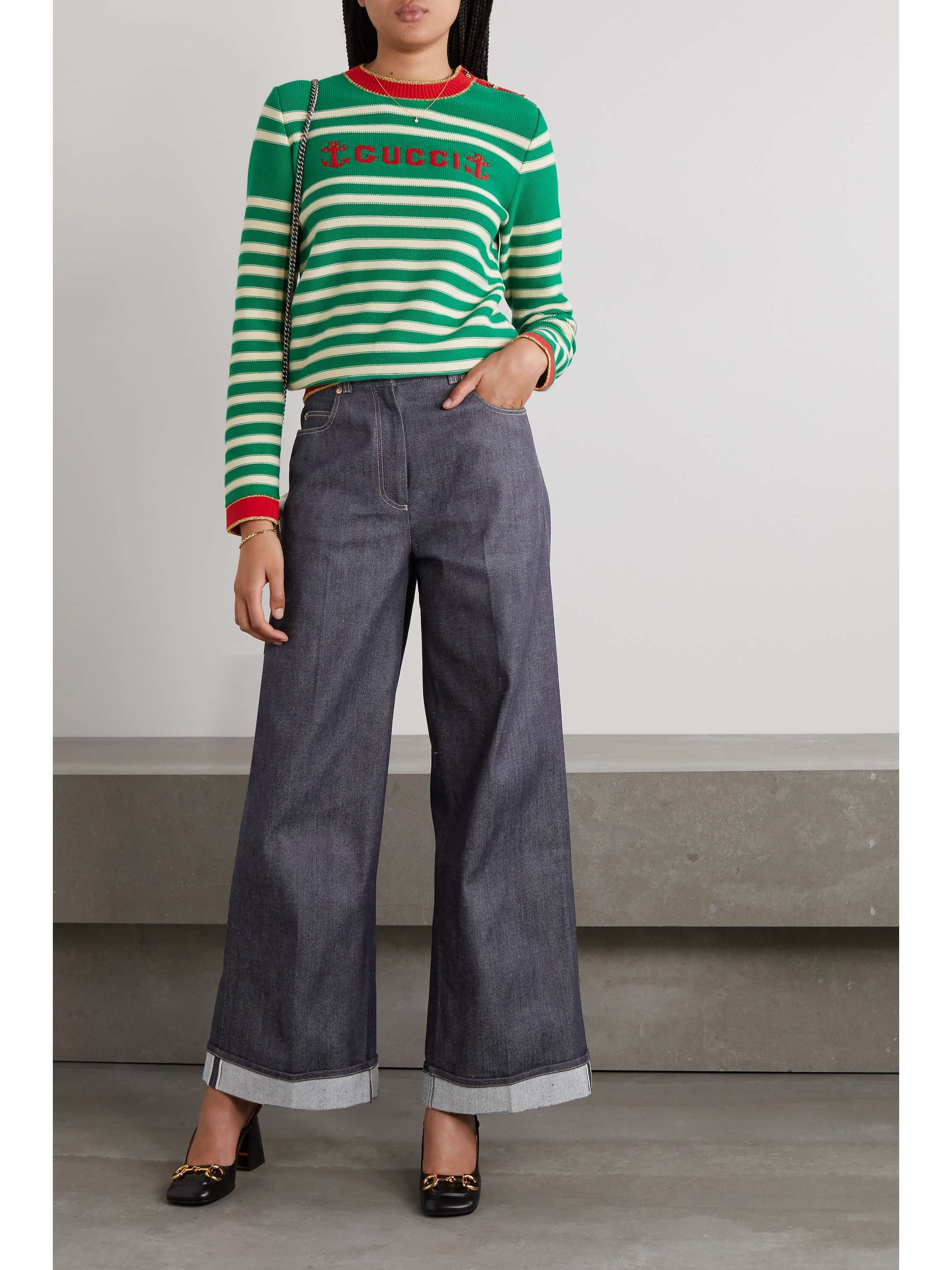 Dark denim Horsebit-detailed high-rise 