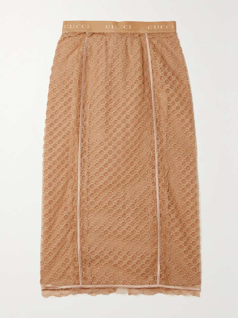 Gucci Silk-blend Satin-trimmed Lace Midi Skirt