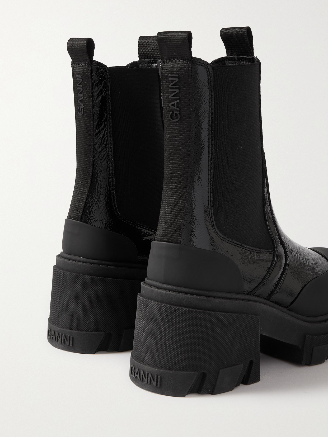 Shop Ganni Patent-leather Platform Chelsea Boots In Black