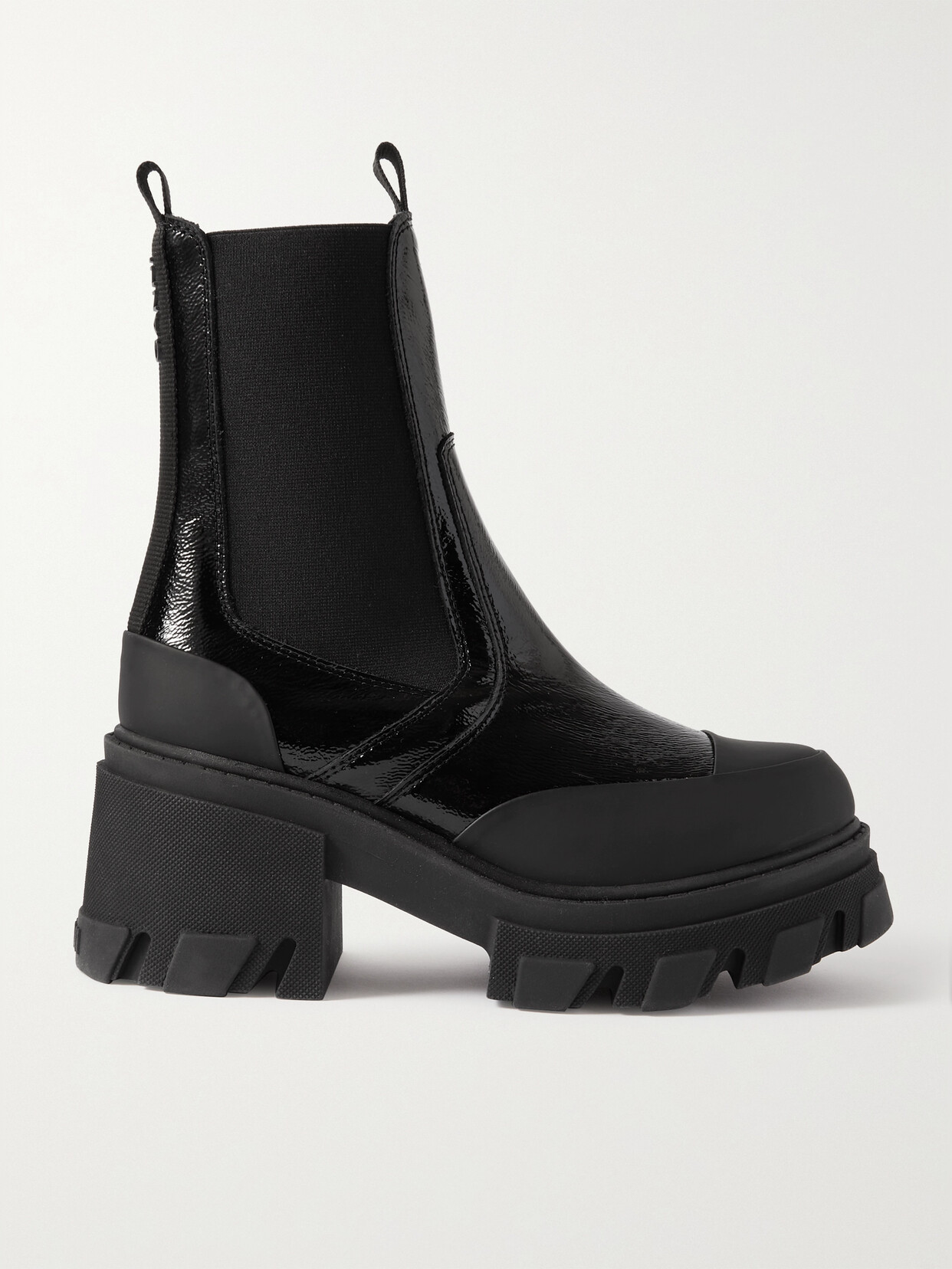 Ganni Patent-leather Platform Chelsea Boots In Black