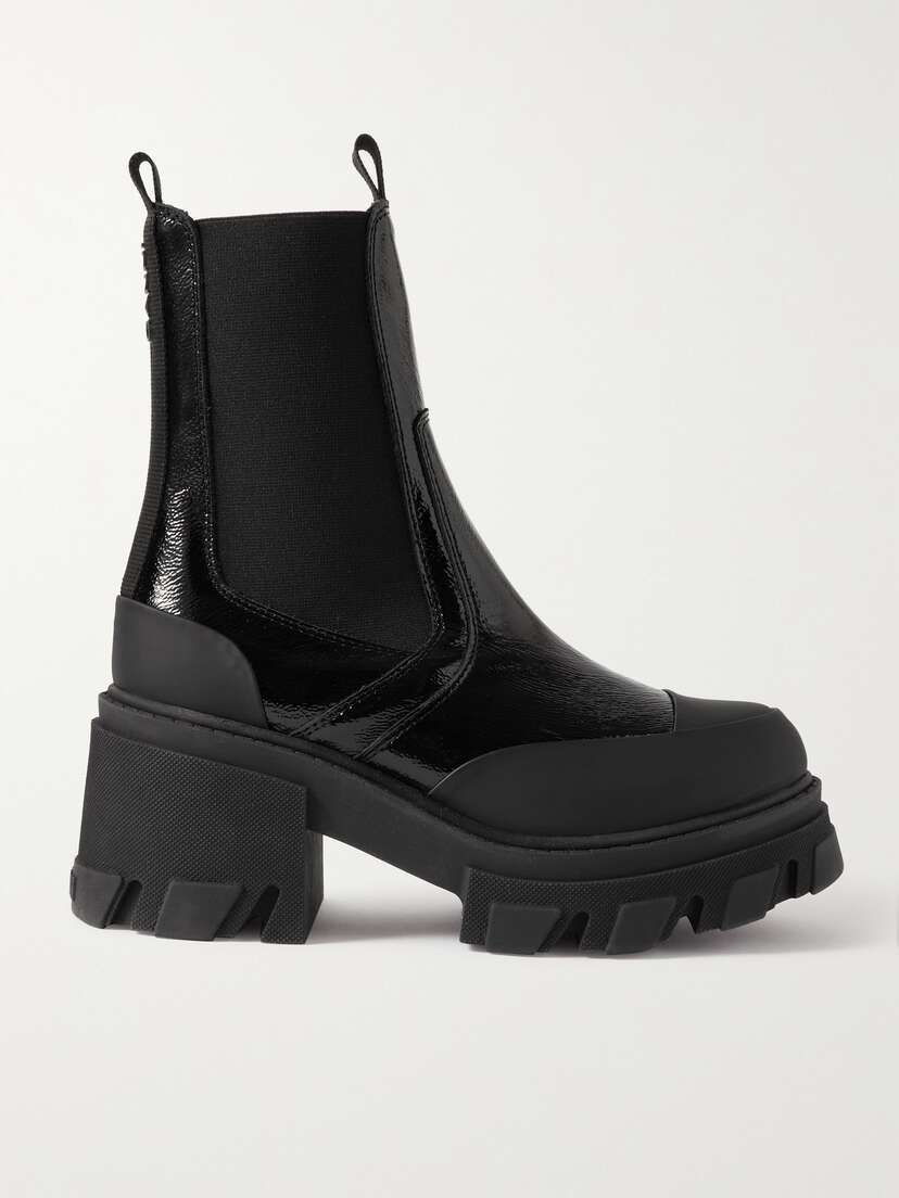 Ganni Patent-leather Platform Chelsea Boots