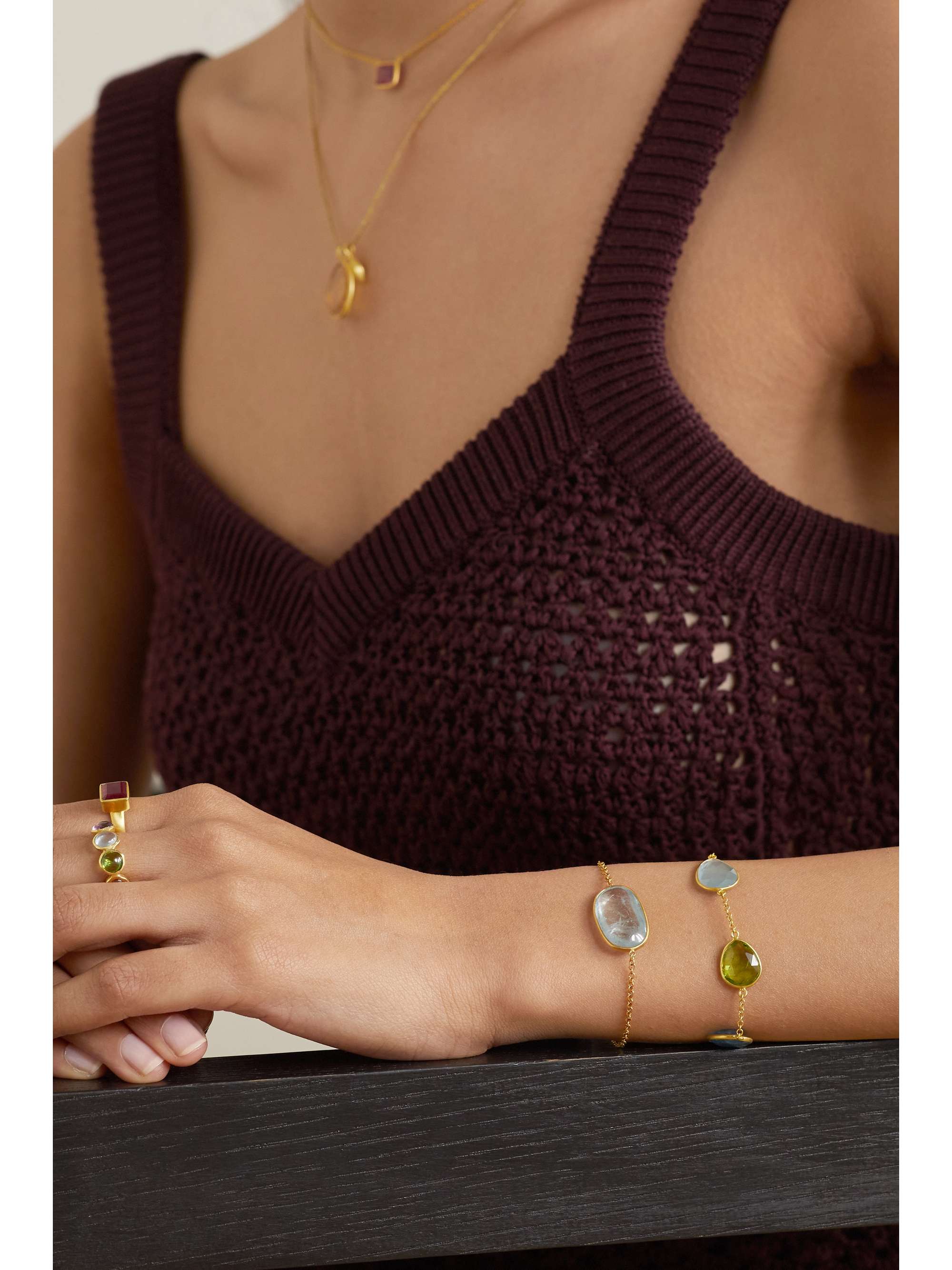 PIPPA SMALL 18-karat gold, cord and quartz necklace