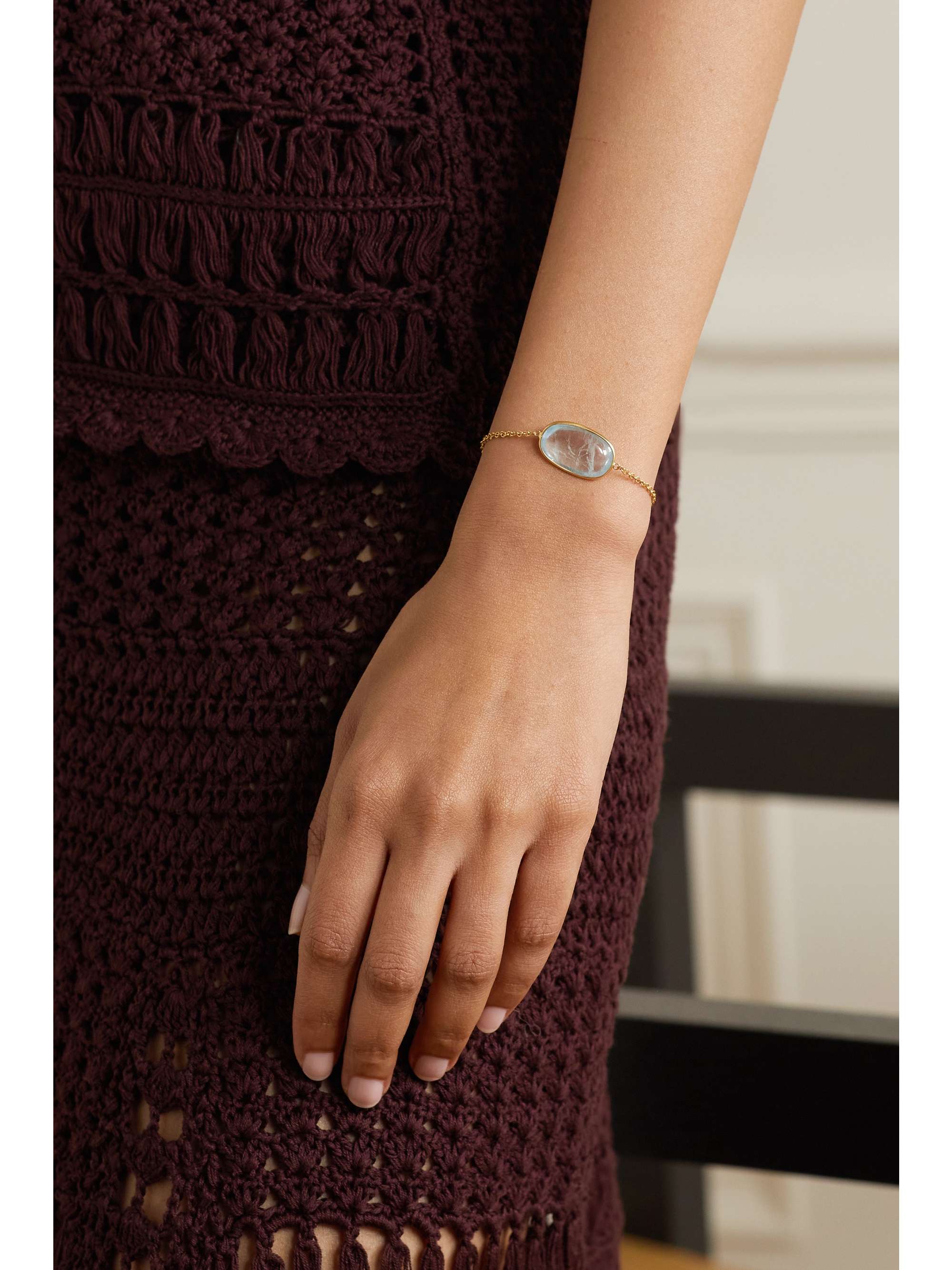 PIPPA SMALL 18-karat gold, cord and quartz necklace