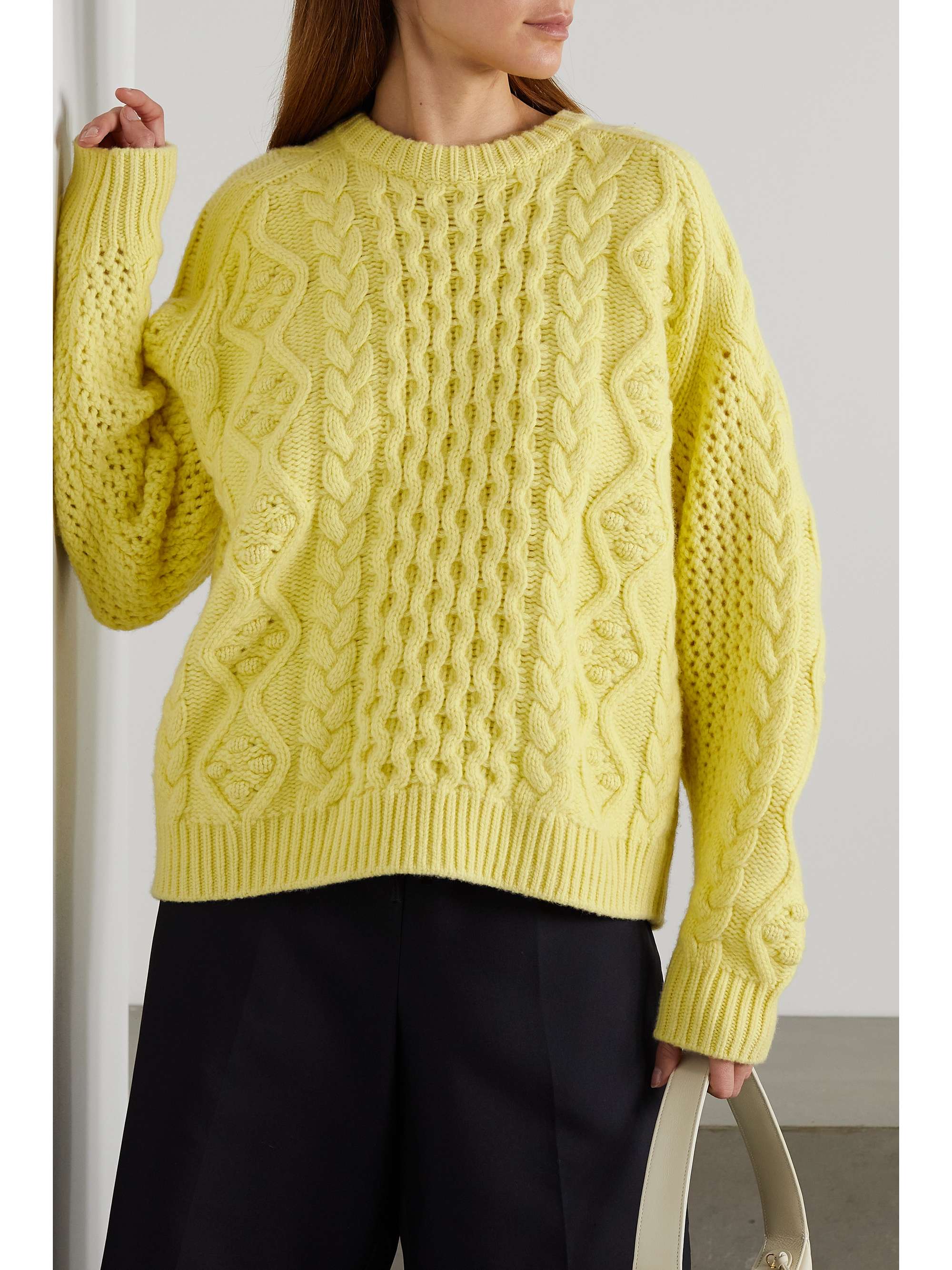 Yellow Secas oversized cableknit wool and cashmereblend sweater