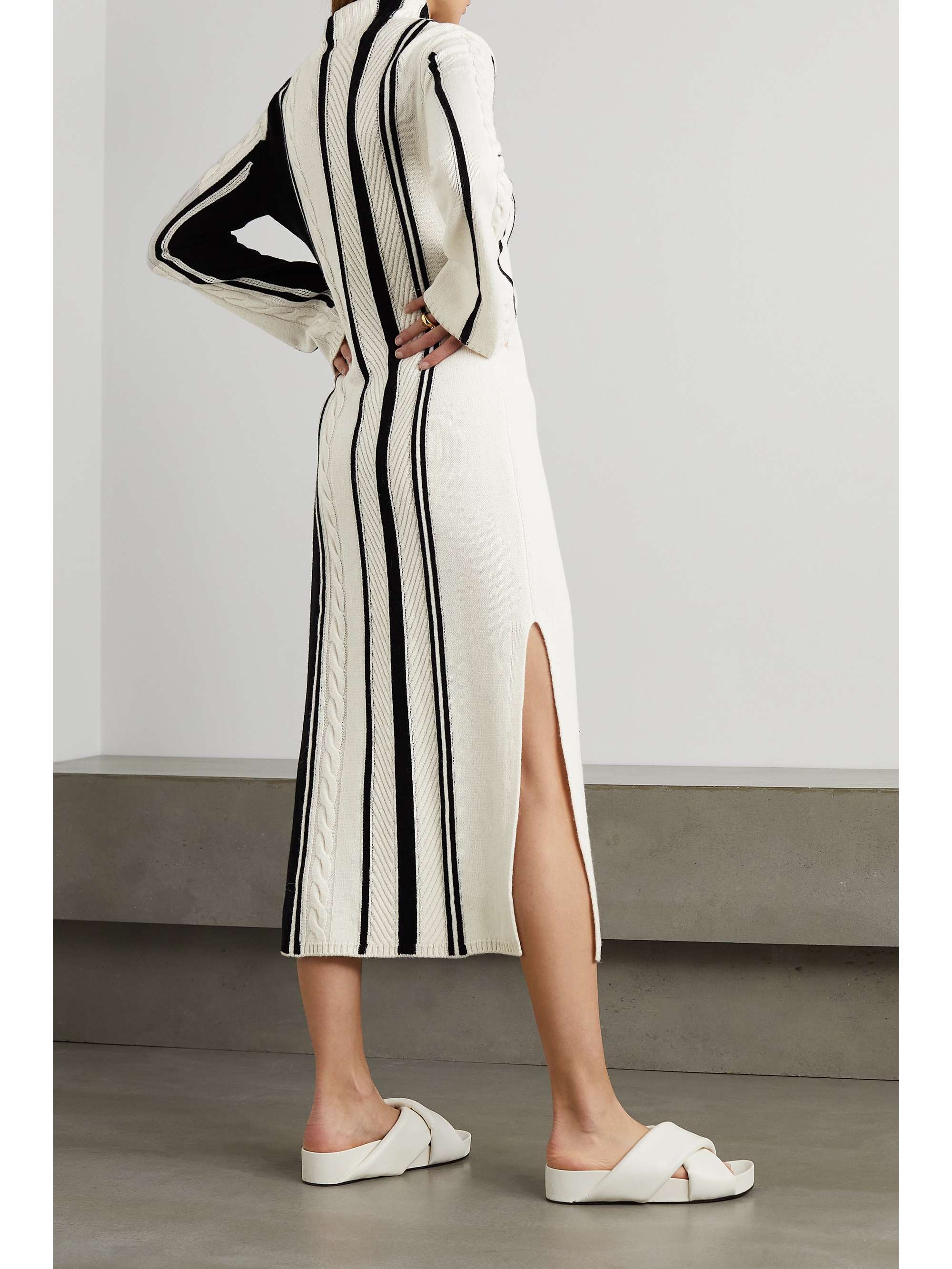 LOULOU STUDIO Alby striped cableknit merino wool and cashmereblend