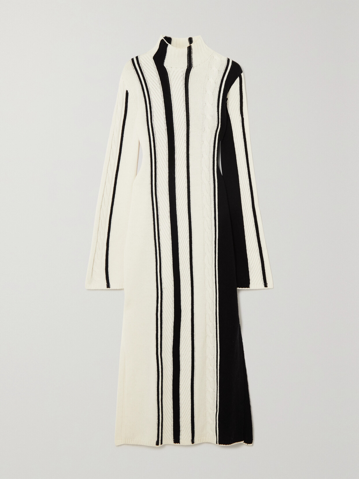 LOULOU STUDIO - Alby Striped Cable-knit Merino Wool And Cashmere-blend Midi Dress - Black 22 Awaiting product image