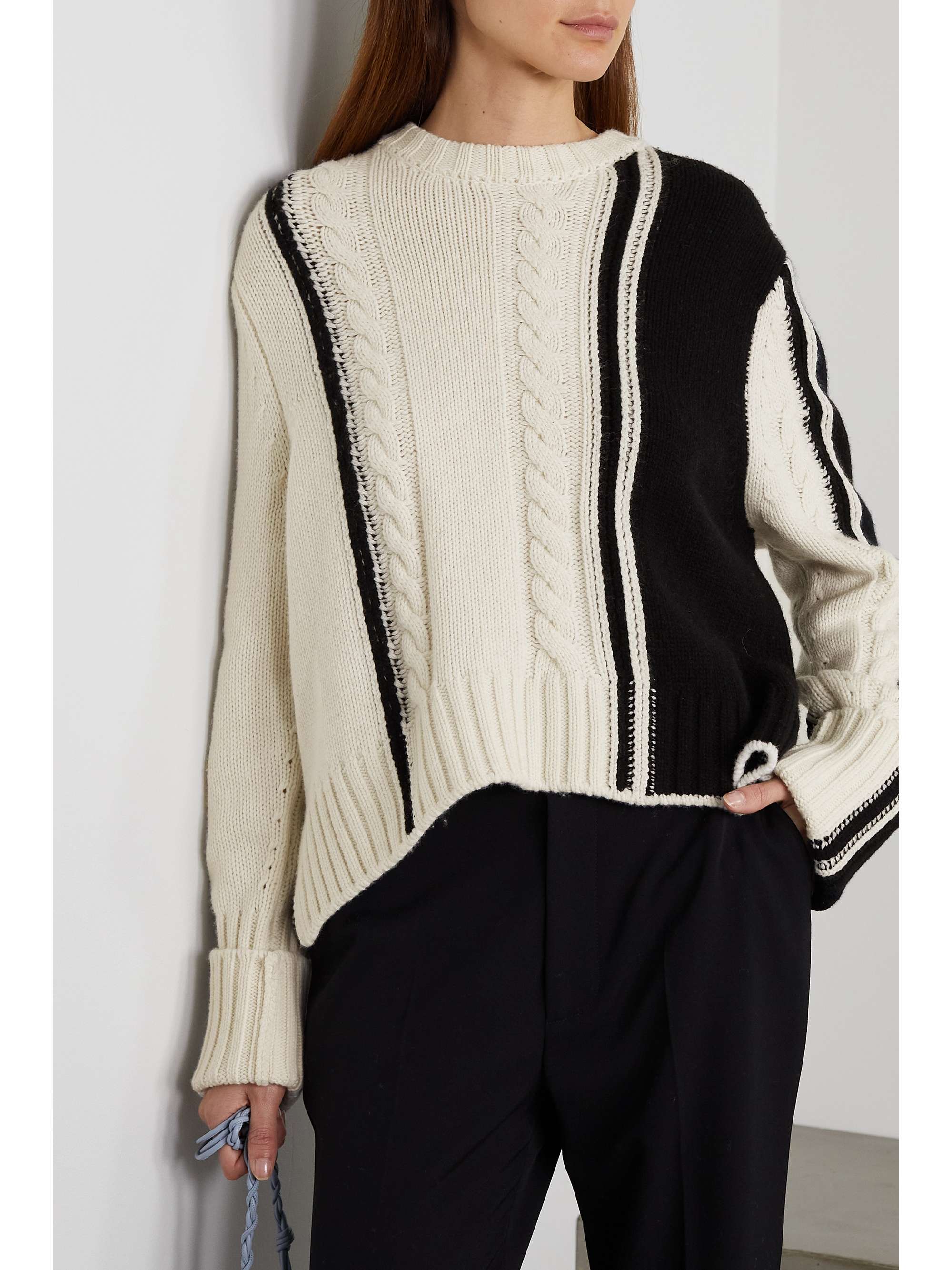 LOULOU STUDIO Eike striped cable-knit merino wool and cashmere-blend sweater