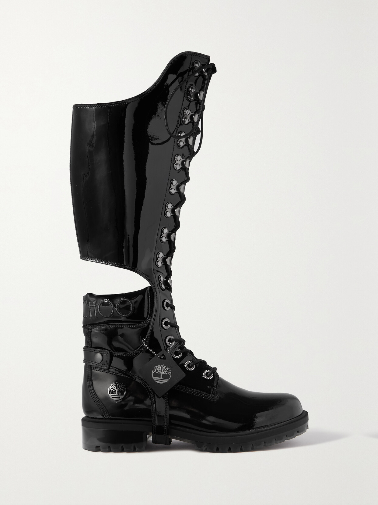 Jimmy Choo - + Timberland Convertible Crystal-embellished Patent-leather Knee Boots - Black