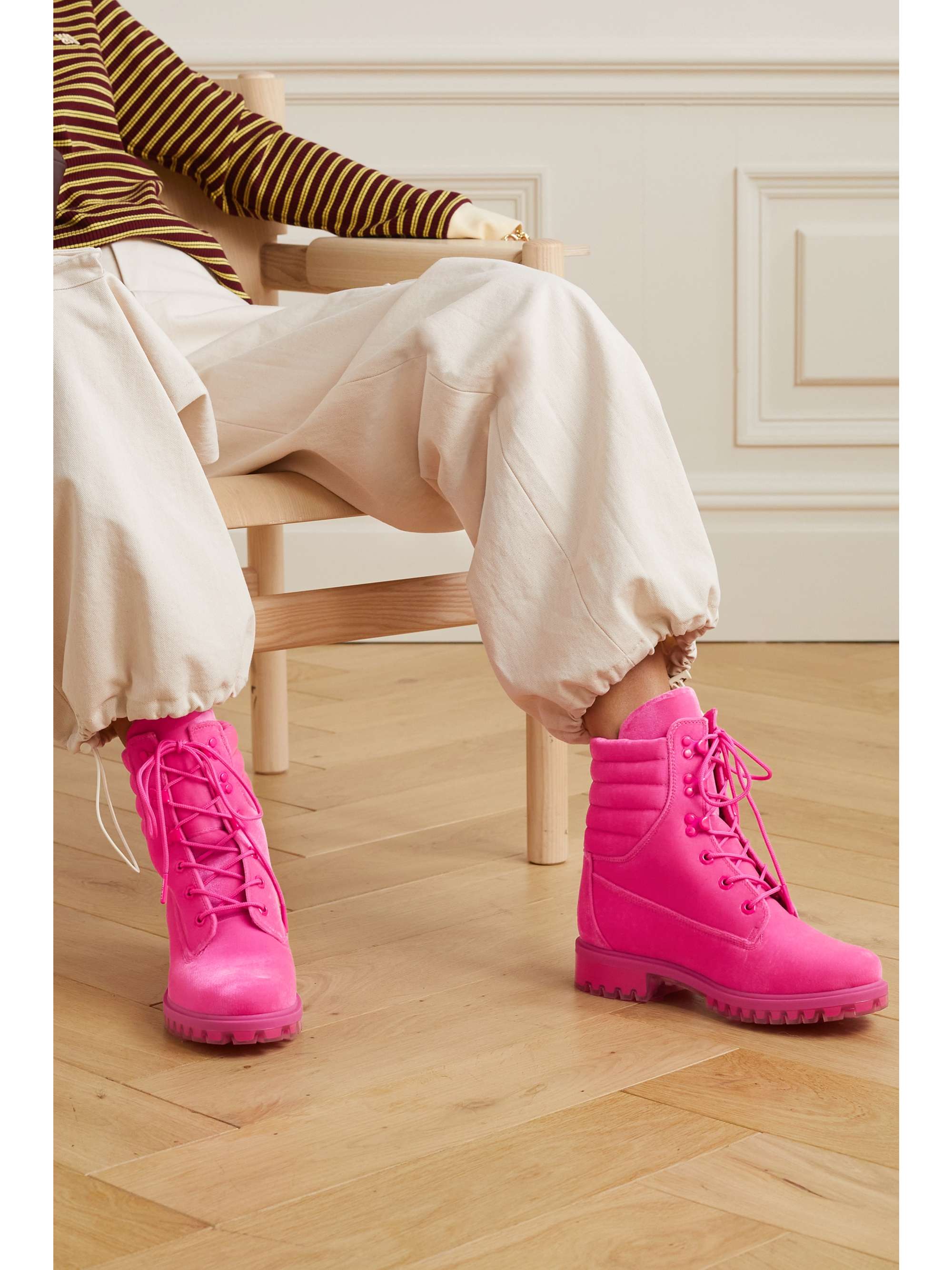 JIMMY CHOO + Timberland quilted velvet ankle boots