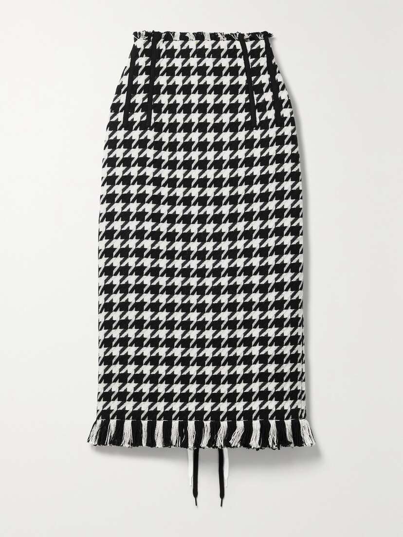 Monse Fringed Houndstooth Tweed Midi Skirt