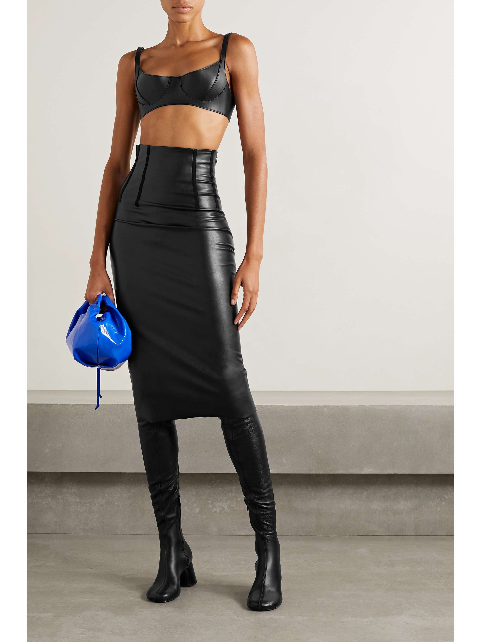 vegan leather midi skirt