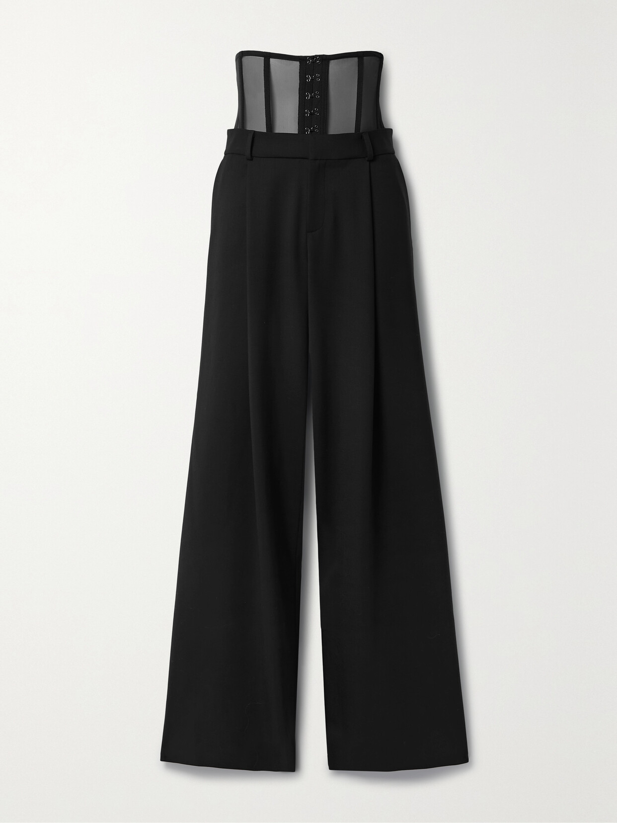 Monse Corset Waist Stretch Wool Gabardine Wide Leg Pants In Black