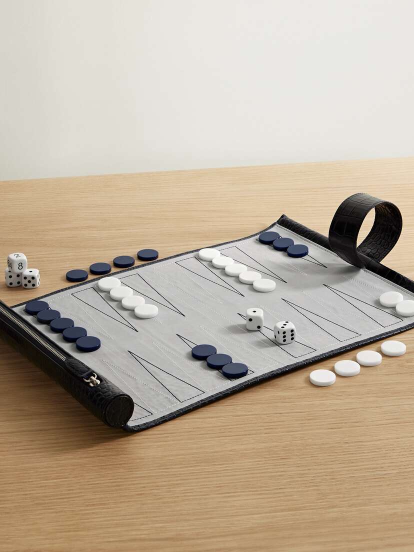 Smythson Mara Croc-effect Leather And Suede Travel Backgammon Set