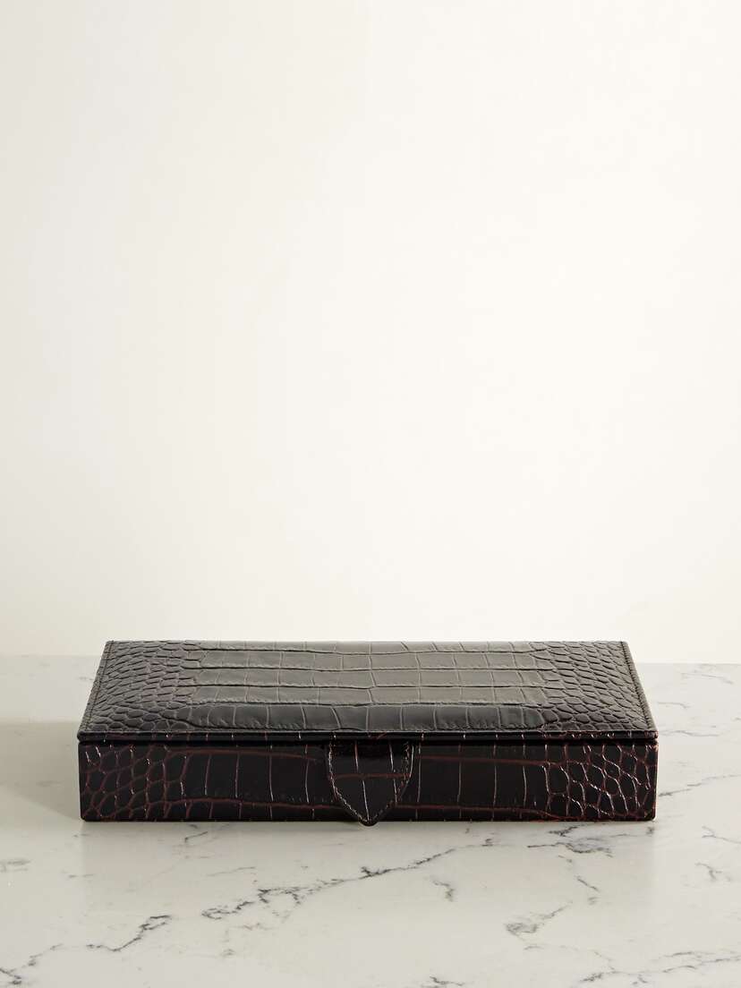 Smythson Mara Croc-effect Leather Jewelry Box