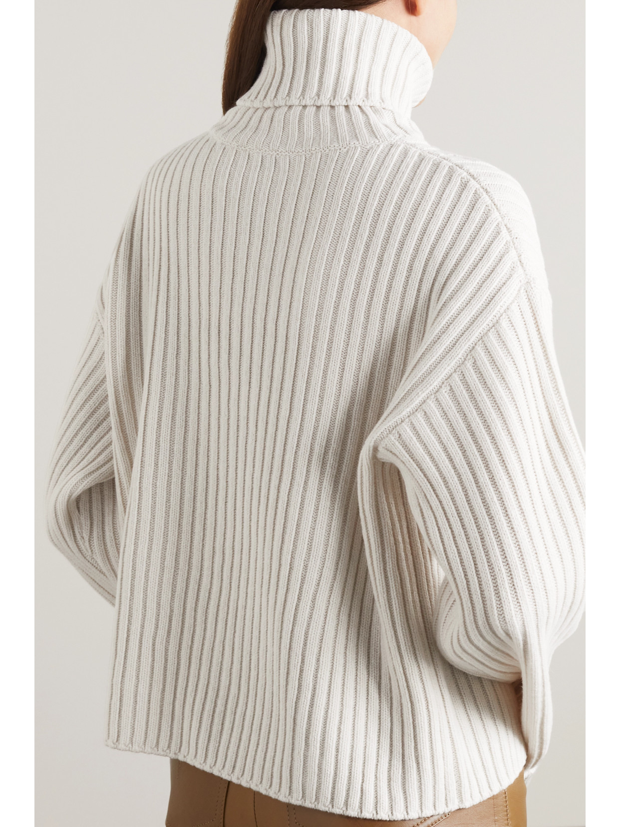 Shop Moncler Shell-trimmed Ribbed Wool Turtleneck Sweater In White