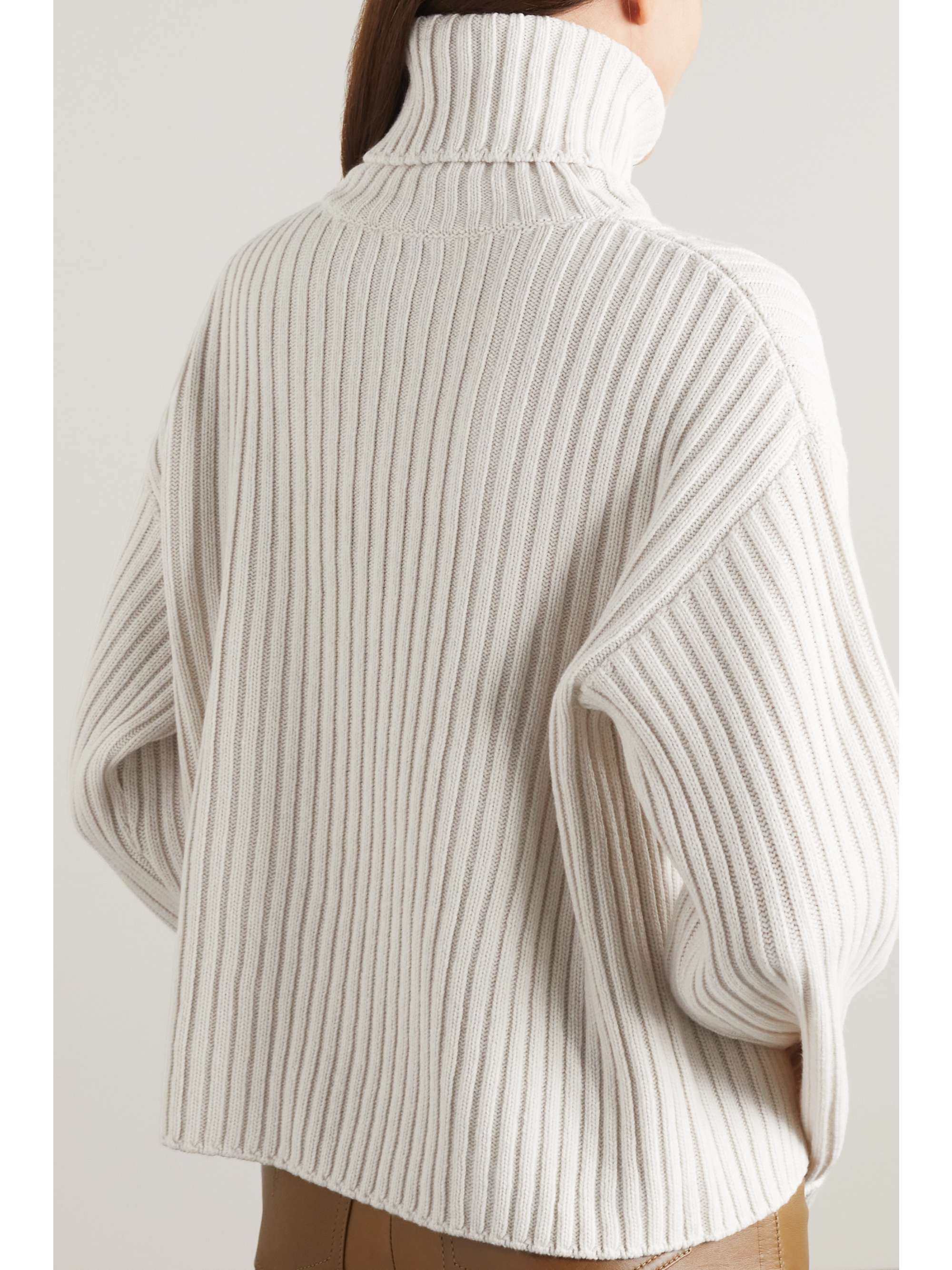 MONCLER Shell-trimmed ribbed wool turtleneck sweater