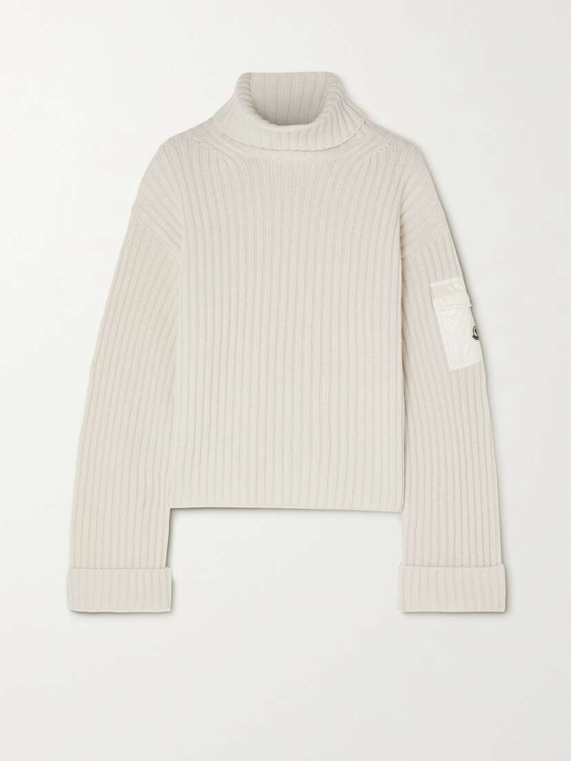 Moncler Shell-trimmed Ribbed Wool Turtleneck Sweater