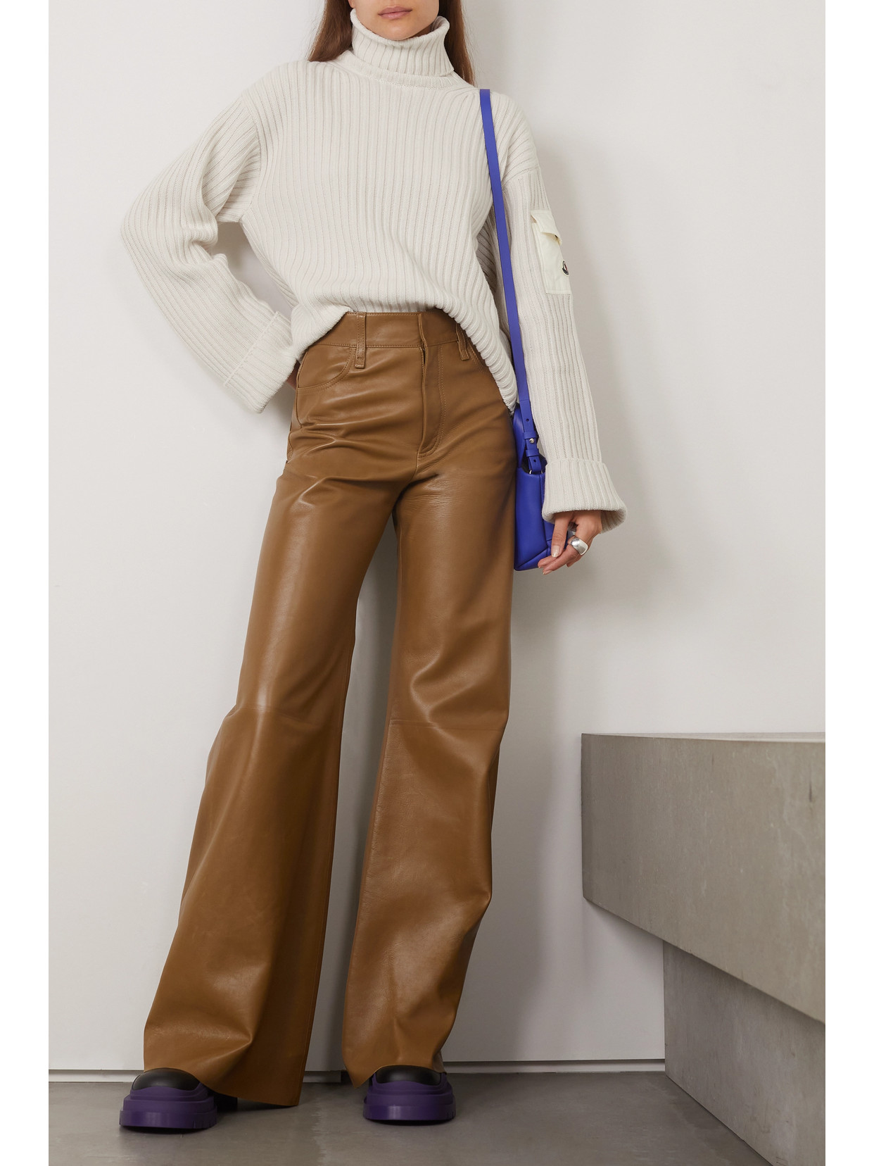 Moncler Shell-trimmed Ribbed Wool Turtleneck Sweater In White