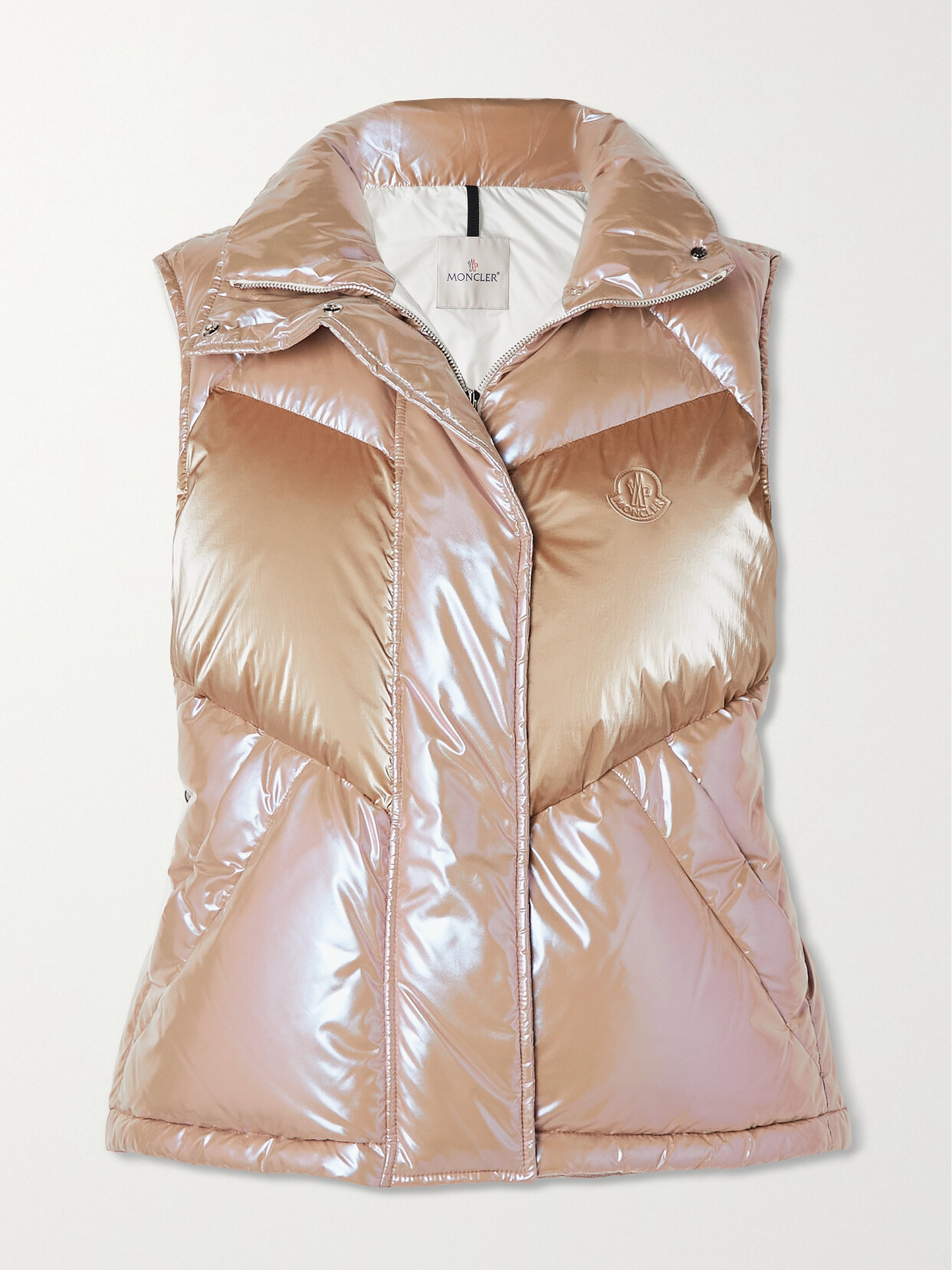 Moncler Faucille Quilted Metallic Shell Down Vest In Gold