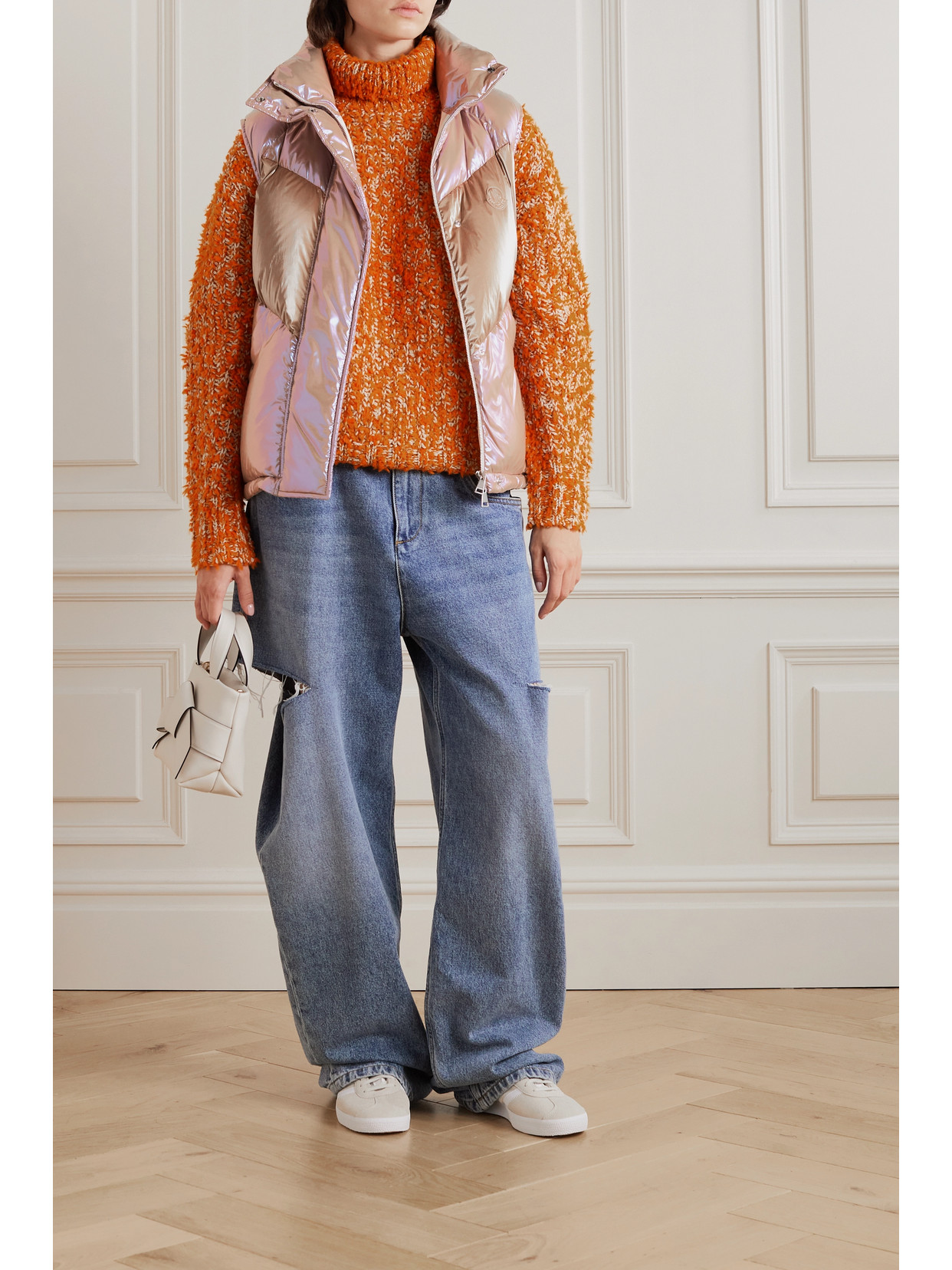 Moncler Faucille Quilted Metallic Shell Down Vest In Pink