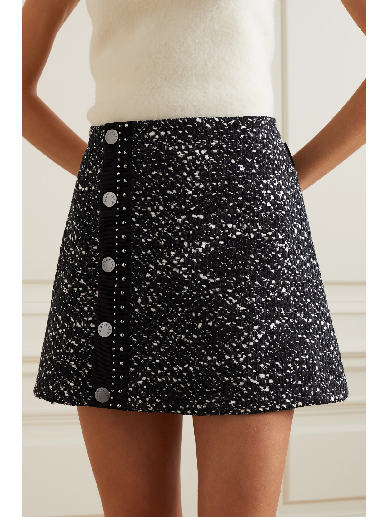 Shop Moncler Bouclé Mini Skirt In Black