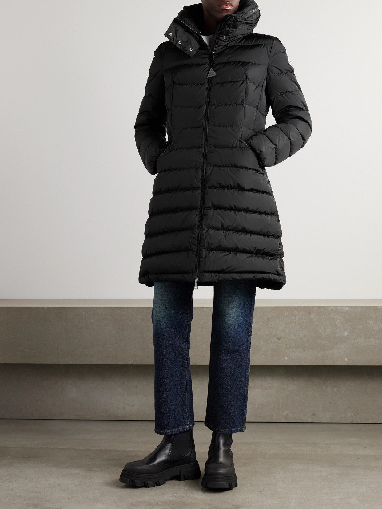 Moncler Flammette Water Repellent Long Hooded Down Coat In Black