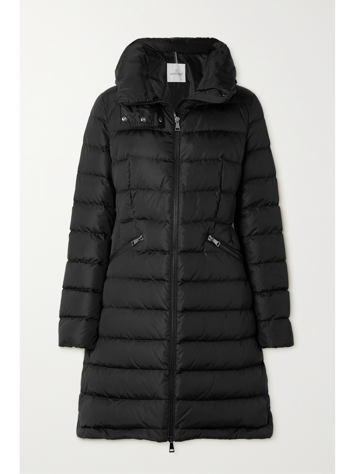 Moncler Flammette Water Repellent Long Hooded Down Coat In Black