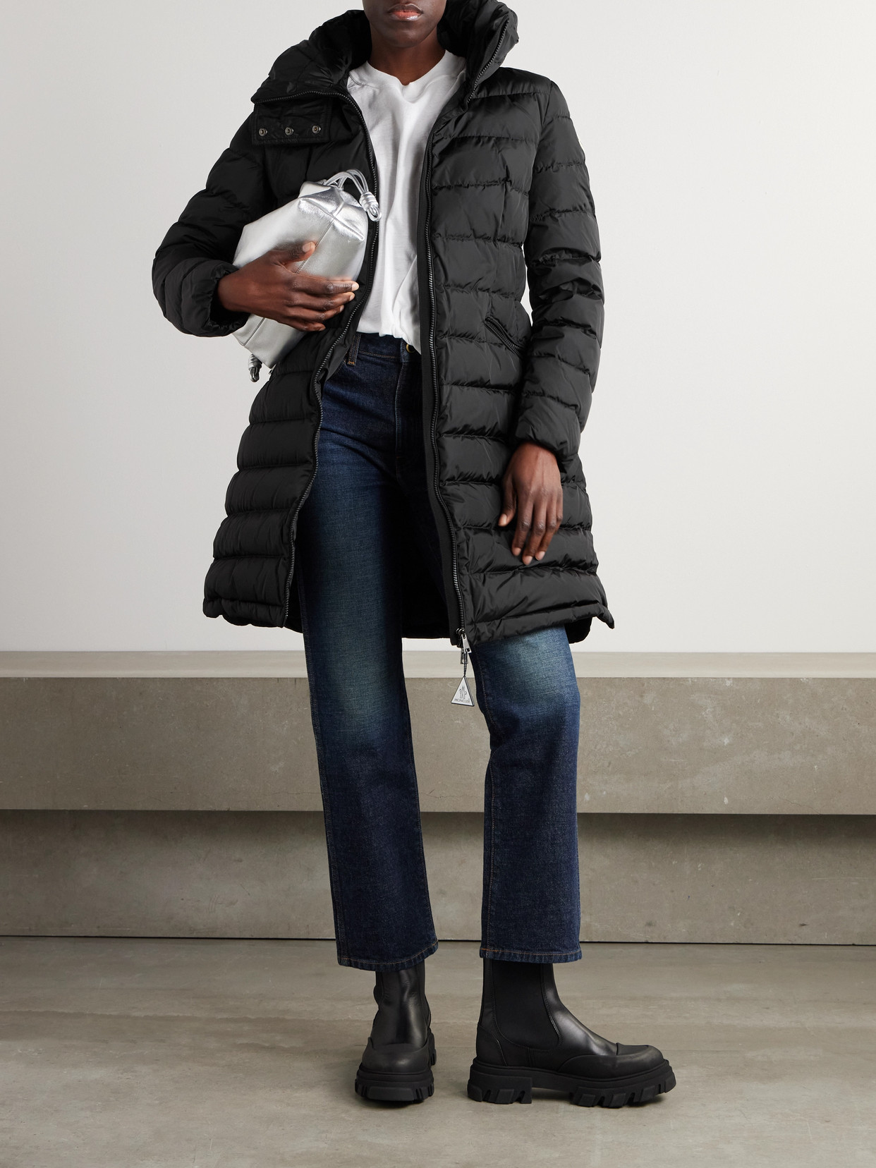 Moncler Flammette Water Repellent Long Hooded Down Coat In Black