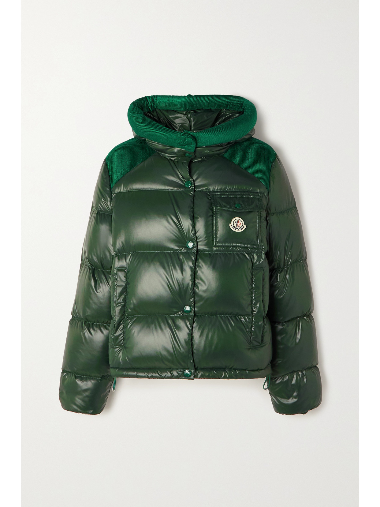 ダウンジャケット・コート MONCLER | Green corduroy splicing down jacket FACHE Moncler Fache Hooded Corduroy-trimmed Quilted Glossed-shell