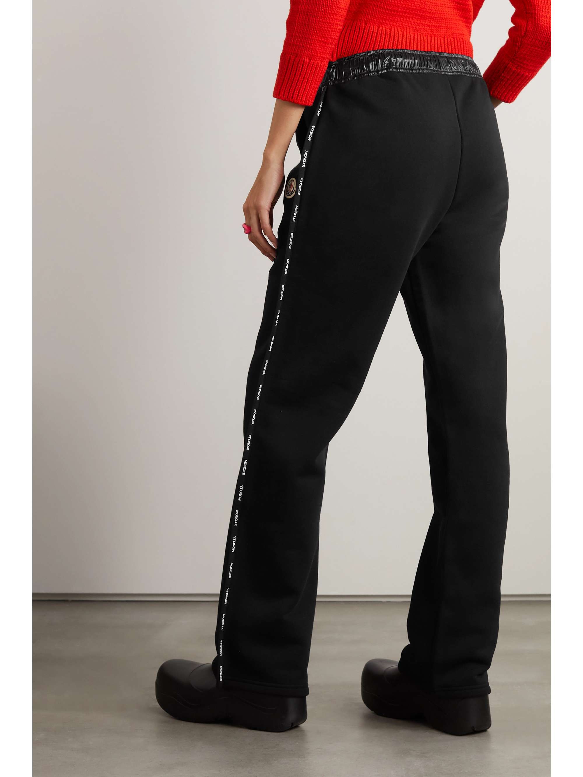 MONCLER Appliquéd shell-trimmed cotton-jersey sweatpants
