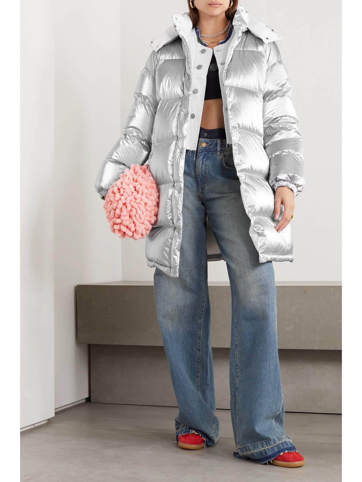 MONCLER GAOU HOODED QUILTED METALLIC SHELL DOWN JACKET