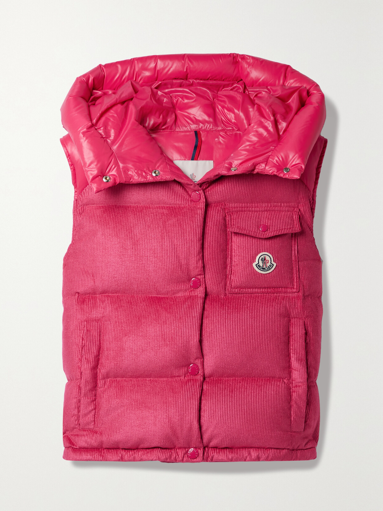 Shop Moncler Eau Shell-trimmed Quilted Down Cotton-blend Corduroy Vest In Red