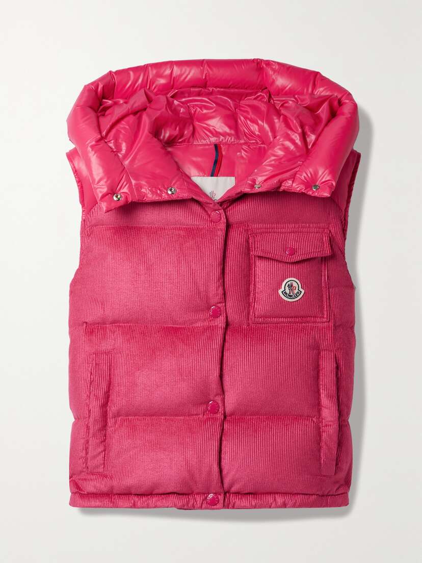 Moncler Eau Shell-trimmed Quilted Down Cotton-blend Corduroy Vest