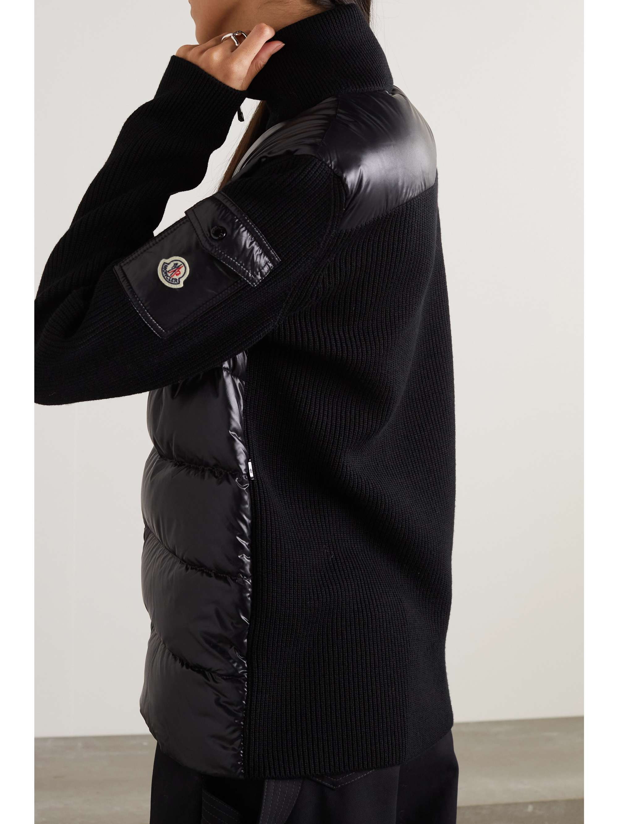 MONCLER Ribbed wool and quilted glossed-shell down jacket