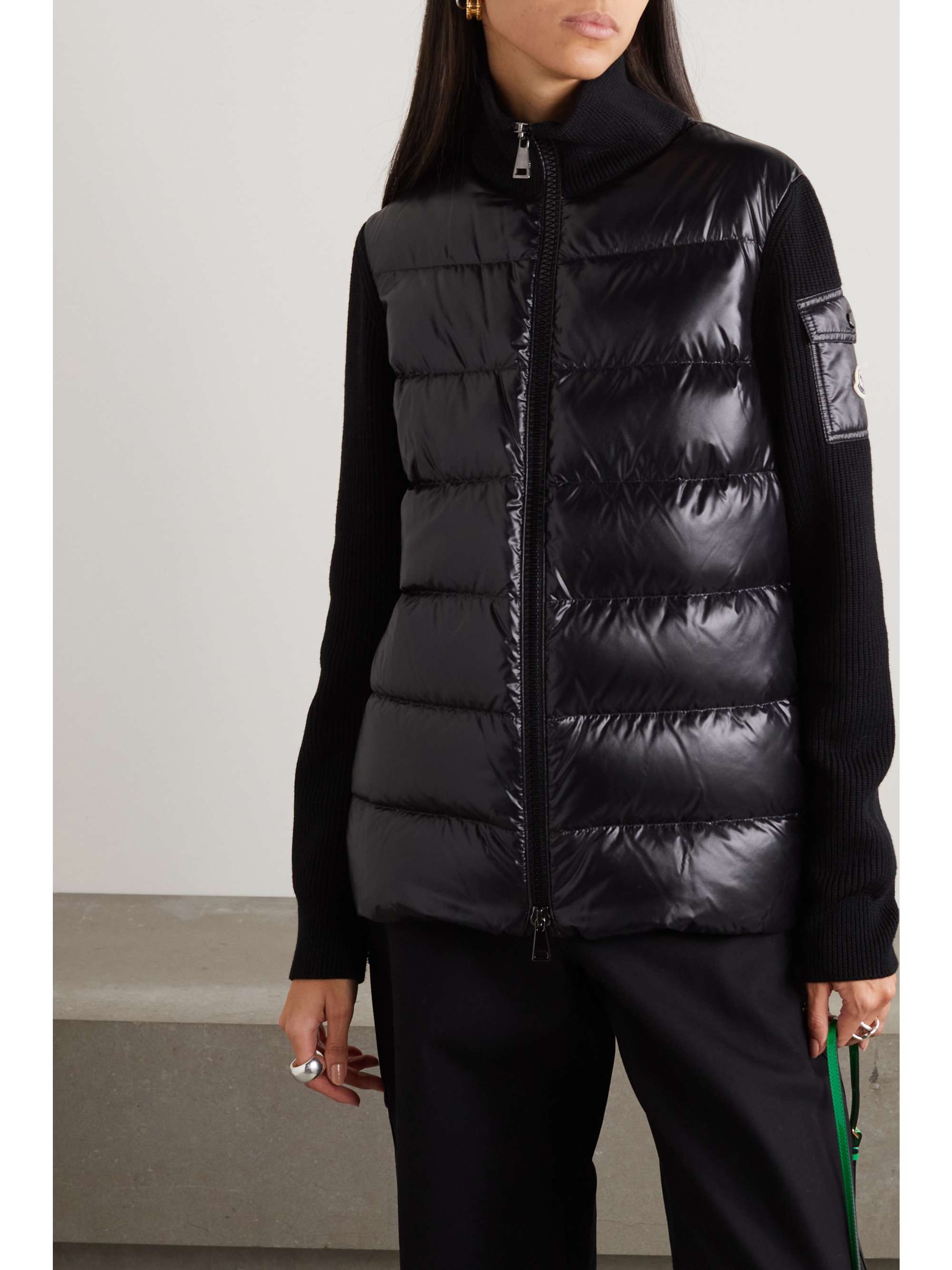 MONCLER Ribbed wool and quilted glossed-shell down jacket