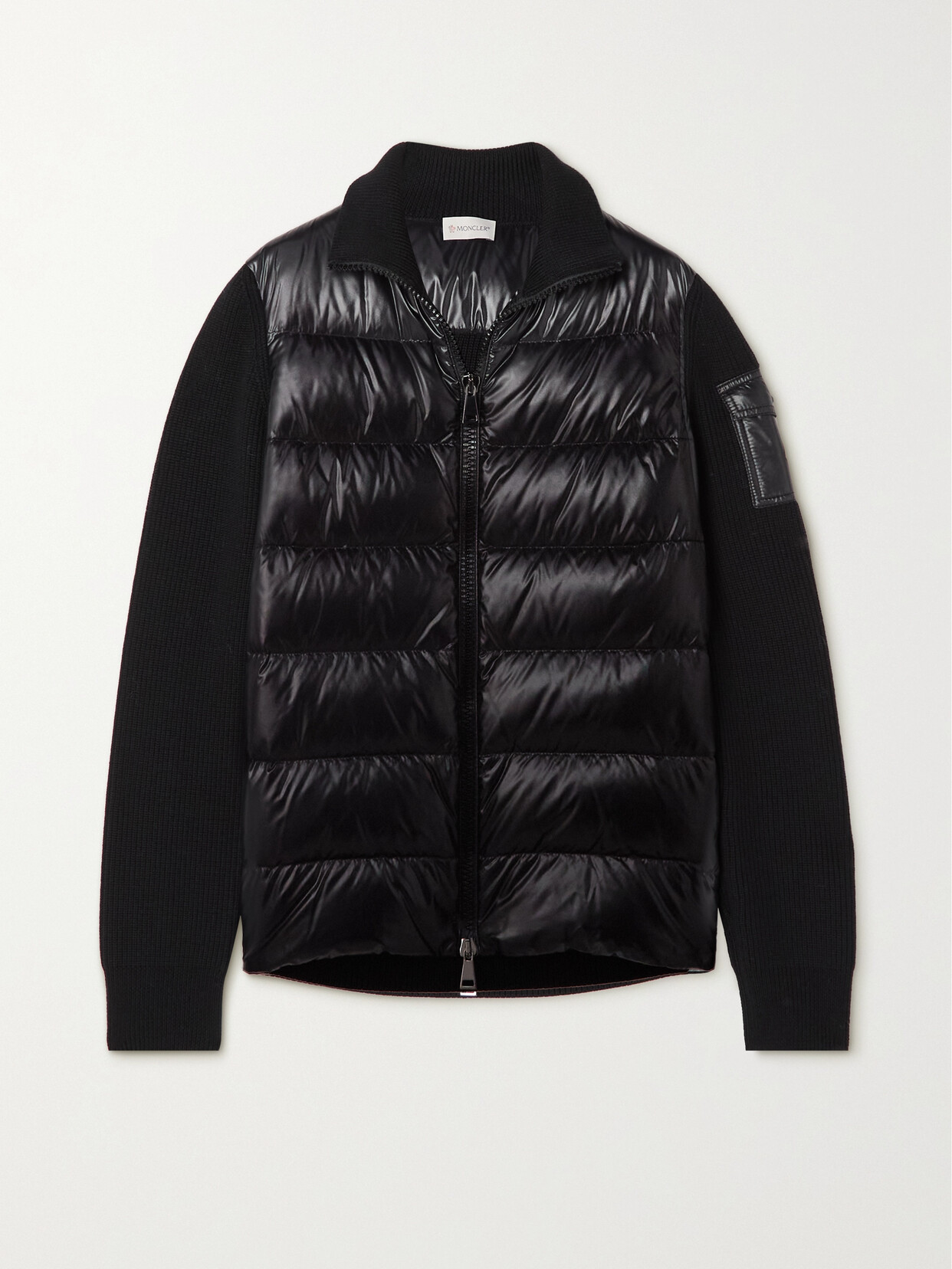 Moncler Ribbed Wool And Quilted Glossed-shell Down Jacket In Black