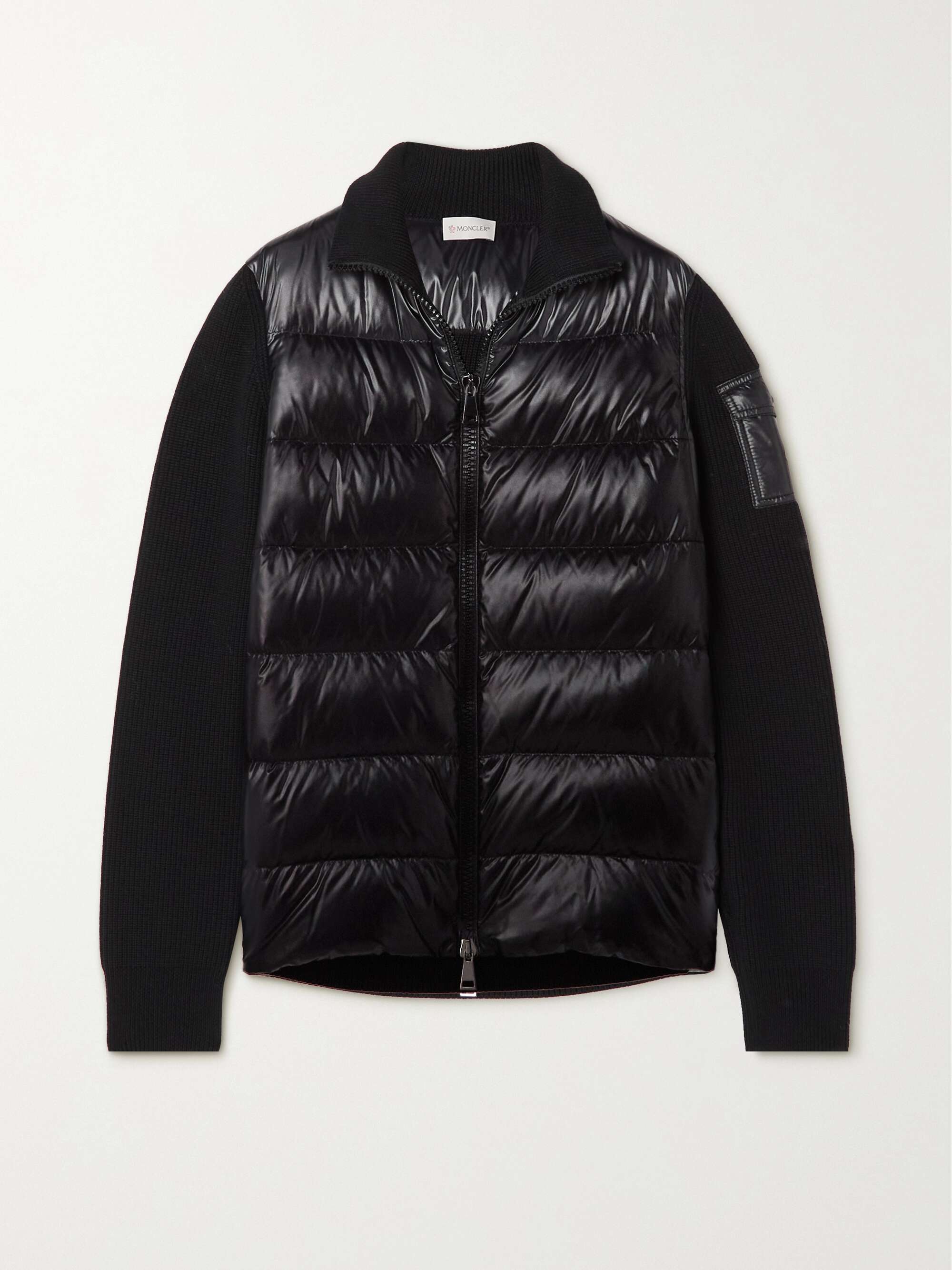 MONCLER Ribbed wool and quilted glossed-shell down jacket