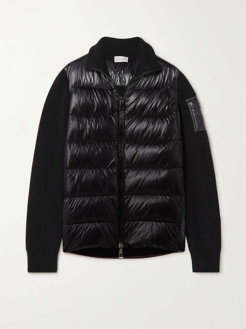 Moncler Ribbed Wool And Quilted Glossed-shell Down Jacket