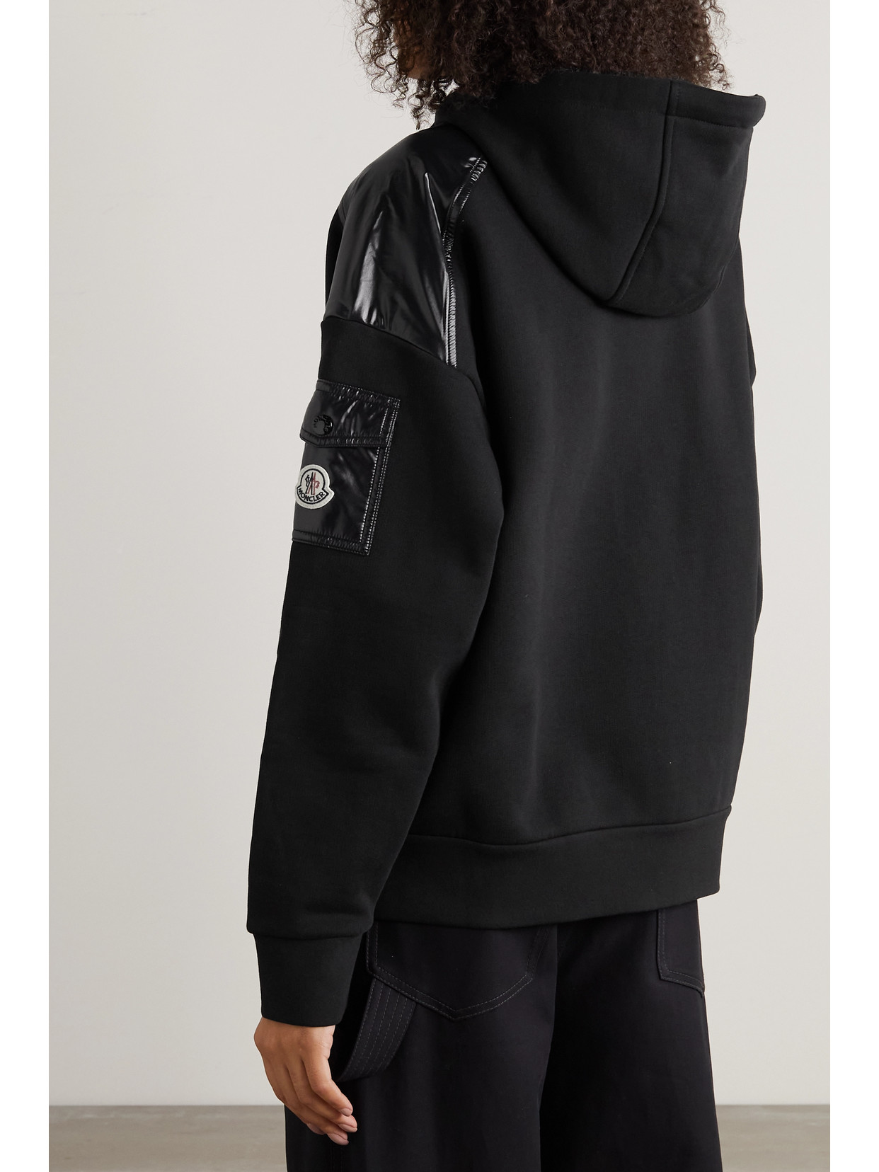 Shop Moncler Glossed-shell Trimmed Cotton-jersey Hoodie In Black