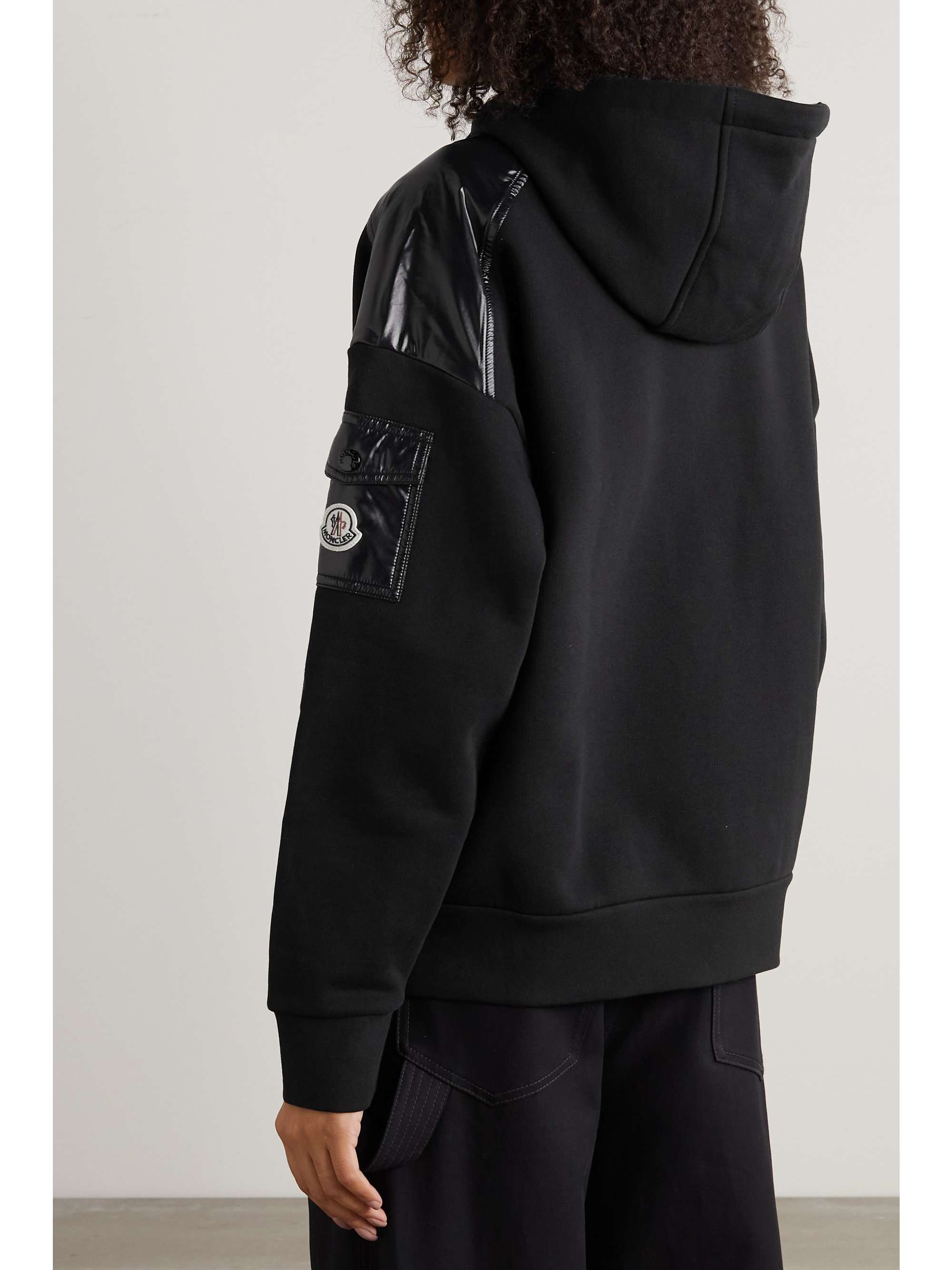 MONCLER Glossed-shell trimmed cotton-jersey hoodie