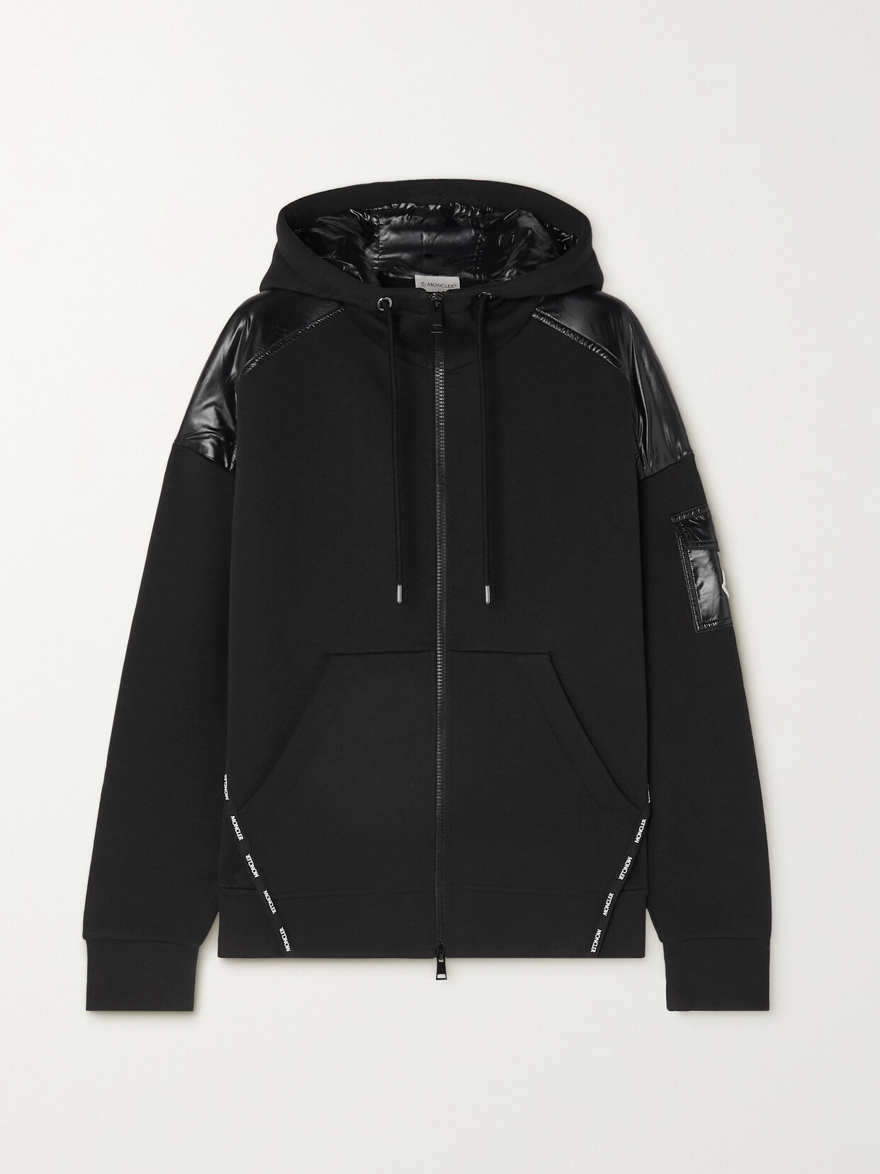 Moncler Glossed-shell Trimmed Cotton-jersey Hoodie In Black