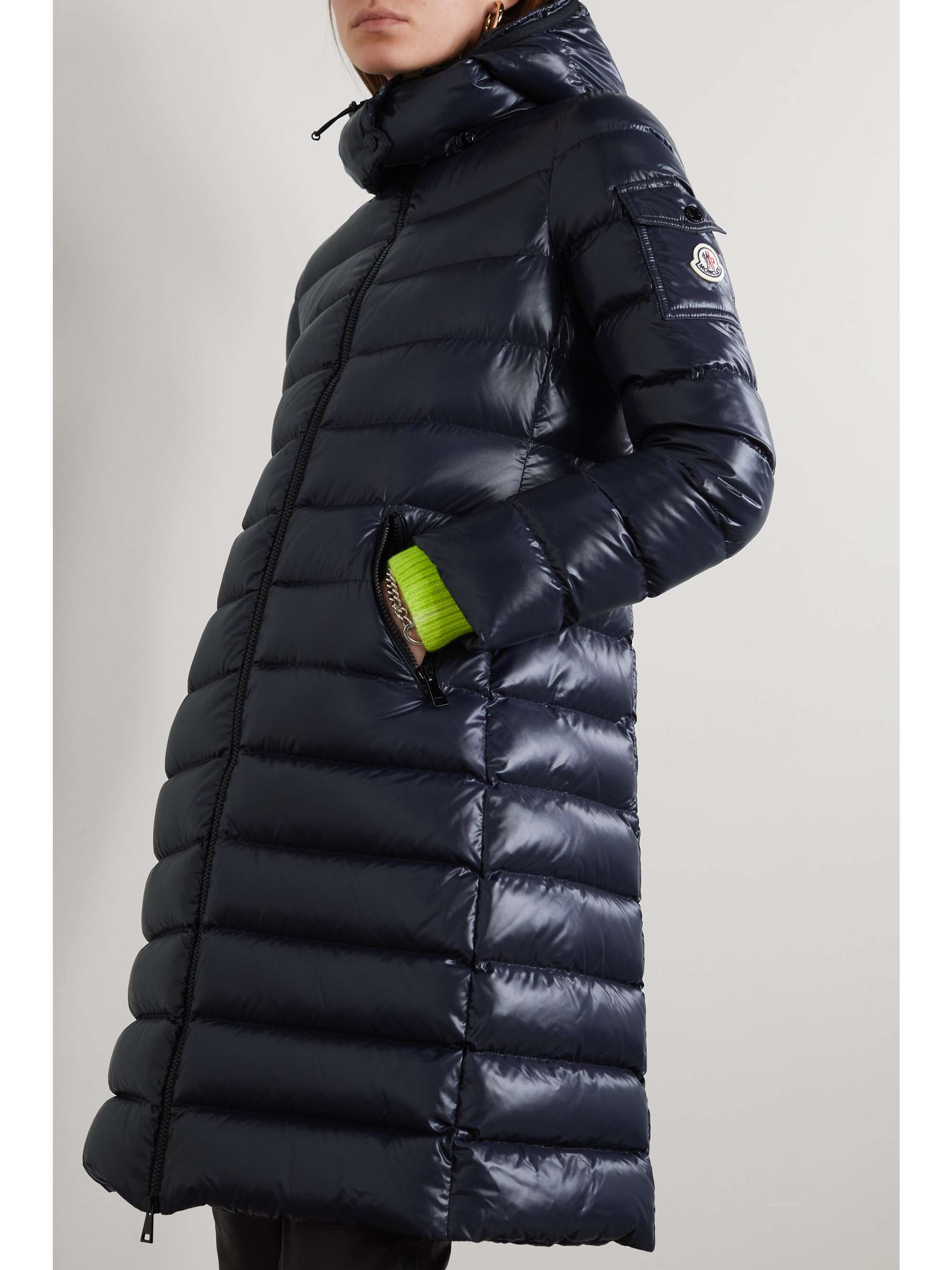 Moka hooded quilted glossed-shell down coat