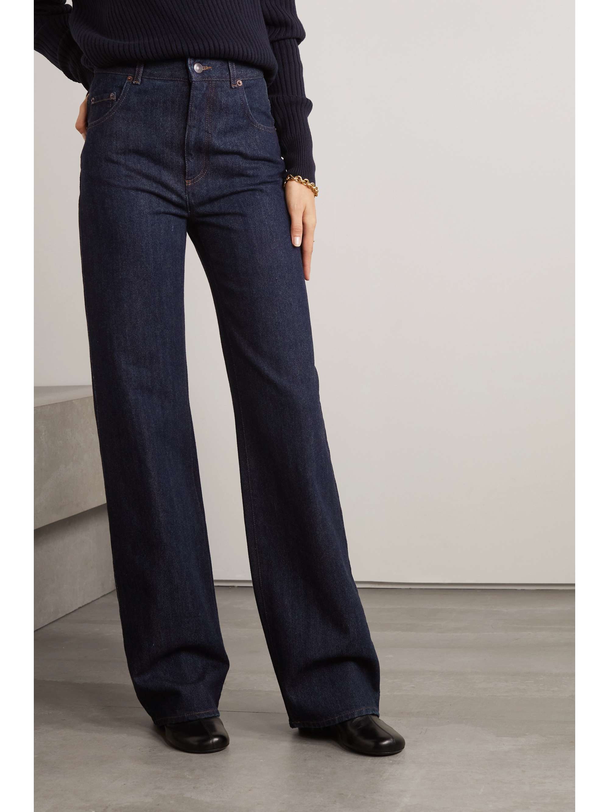LORO PIANA Cashmere-blend denim high-rise straight-leg jeans