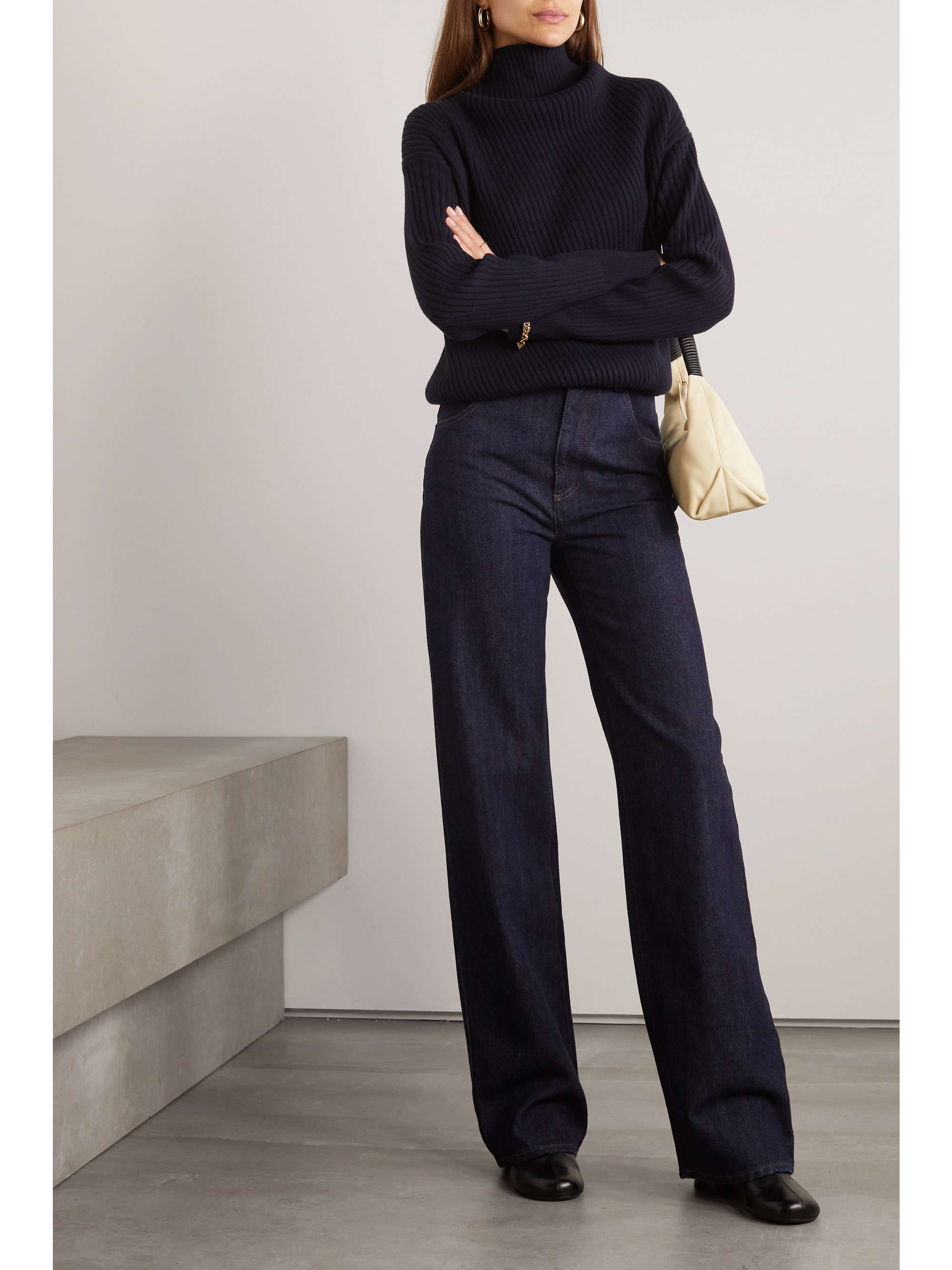 LORO PIANA Cashmere-blend denim high-rise straight-leg jeans
