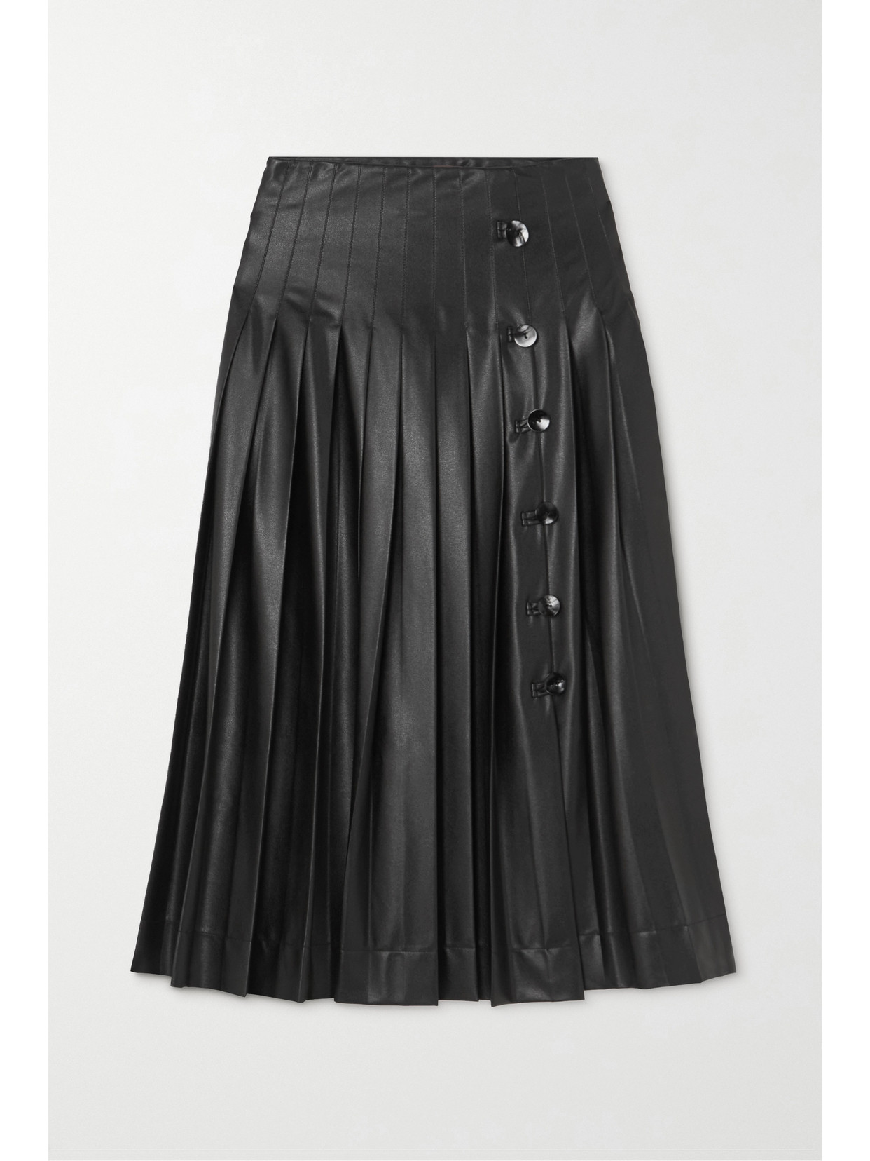 ALTUZARRA TULLIUS BUTTON-DETAILED PLEATED FAUX LEATHER MIDI SKIRT