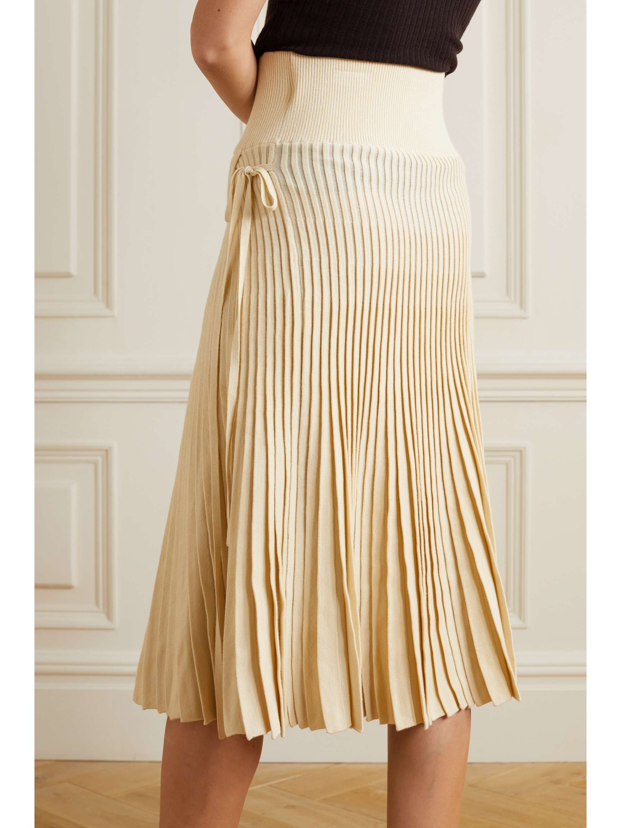 ALTUZARRA Rozey tie-detailed ribbed stretch-knit midi skirt