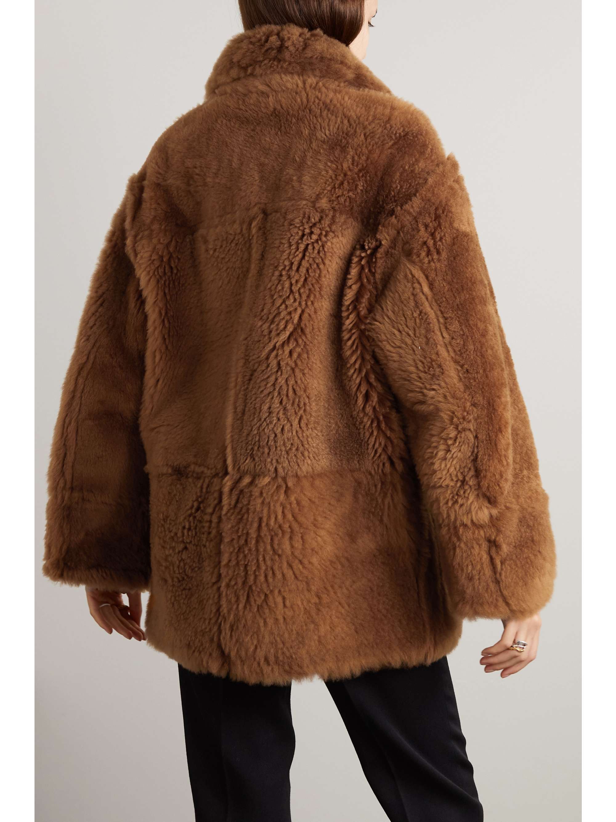 LORO PIANA Double-breasted reversible shearling and leather coat