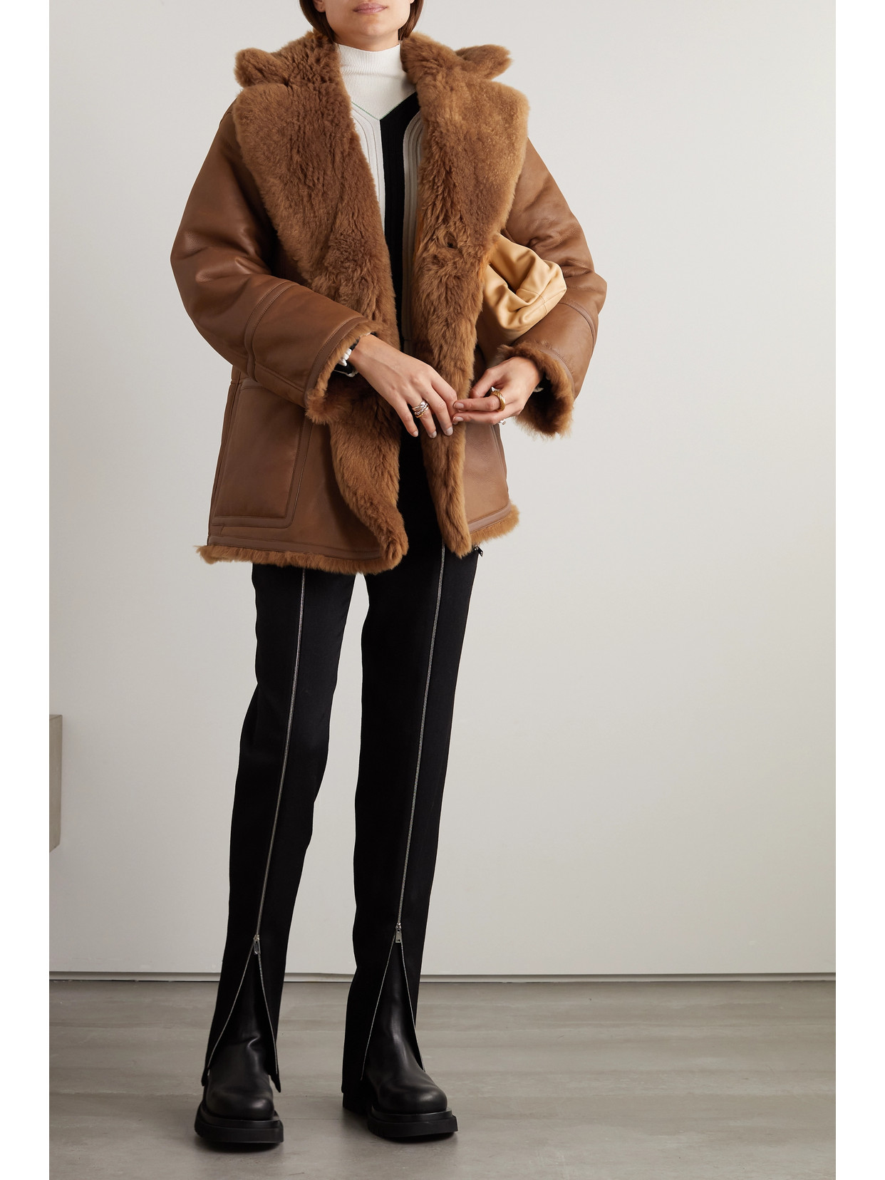Loro Piana Double-breasted Reversible Shearling And Leather Coat In Brown