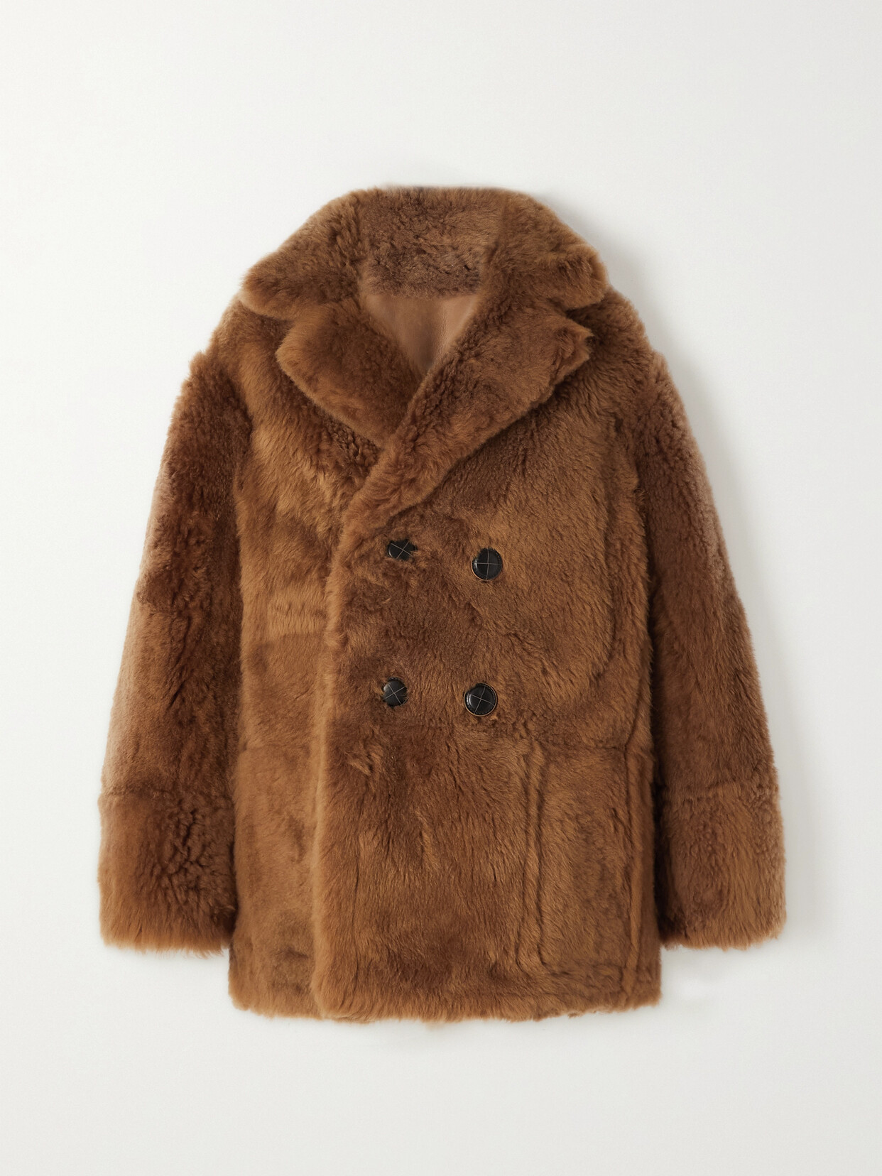 Shop Loro Piana Double-breasted Reversible Shearling And Leather Coat In Brown